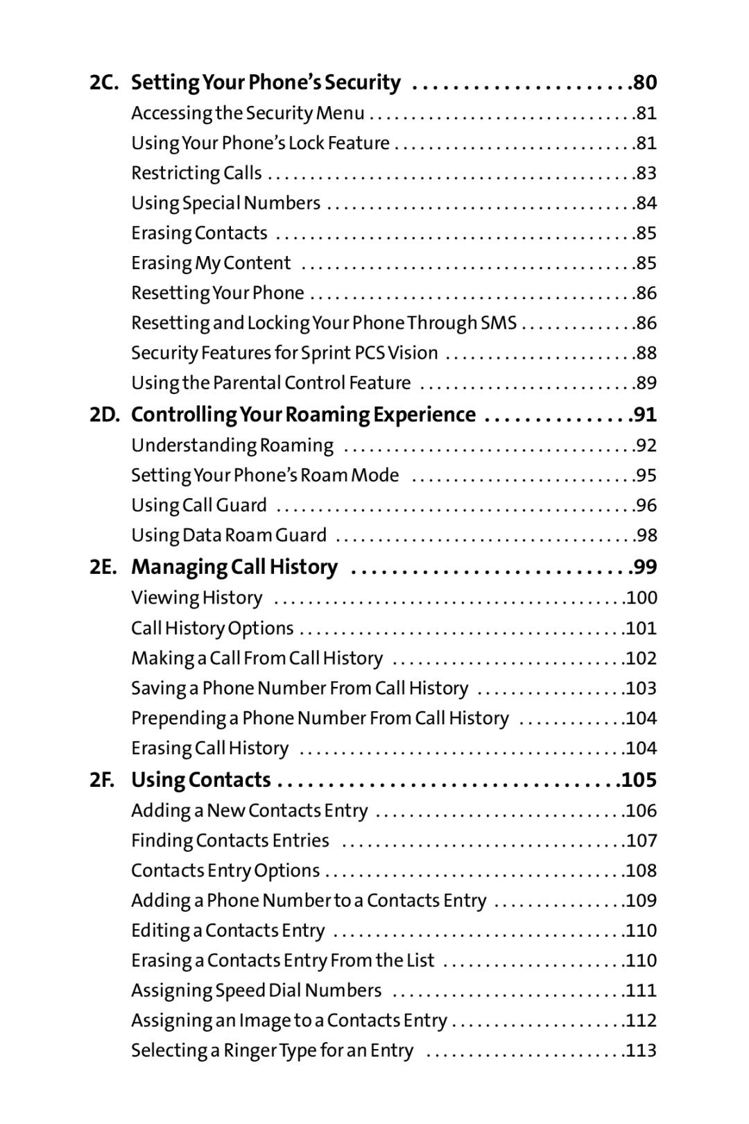 Sprint Nextel SCP-7000 manual 105, Setting Your Phone’s Security 