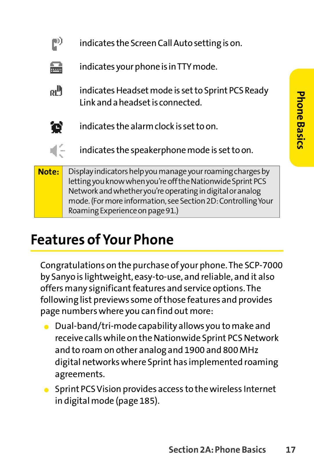 Sprint Nextel SCP-7000 manual Features of Your Phone 