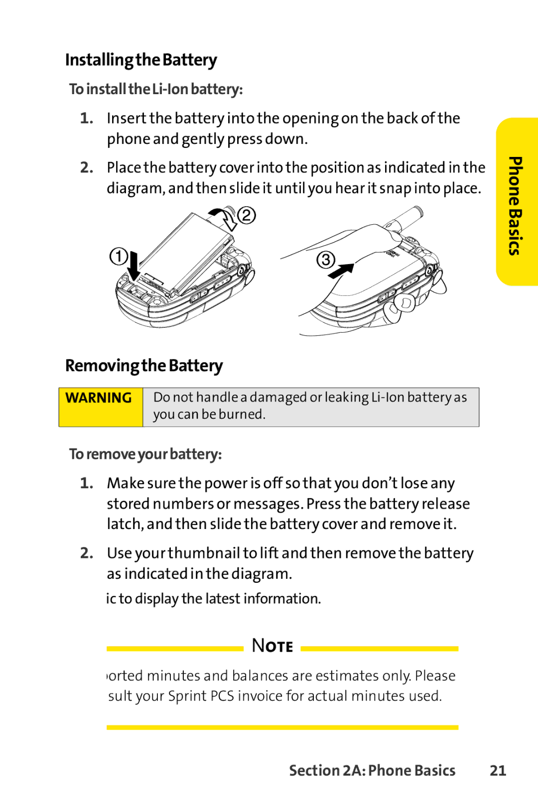 Sprint Nextel SCP-7000 manual InstallingtheBattery, RemovingtheBattery, ToinstalltheLi-Ionbattery, Toremoveyourbattery 