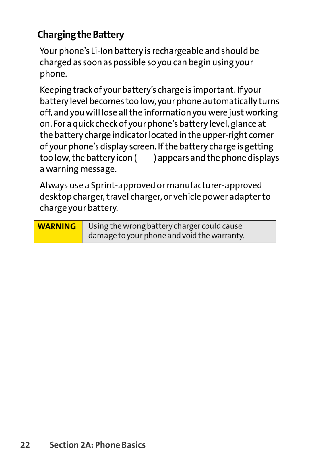 Sprint Nextel SCP-7000 manual ChargingtheBattery 