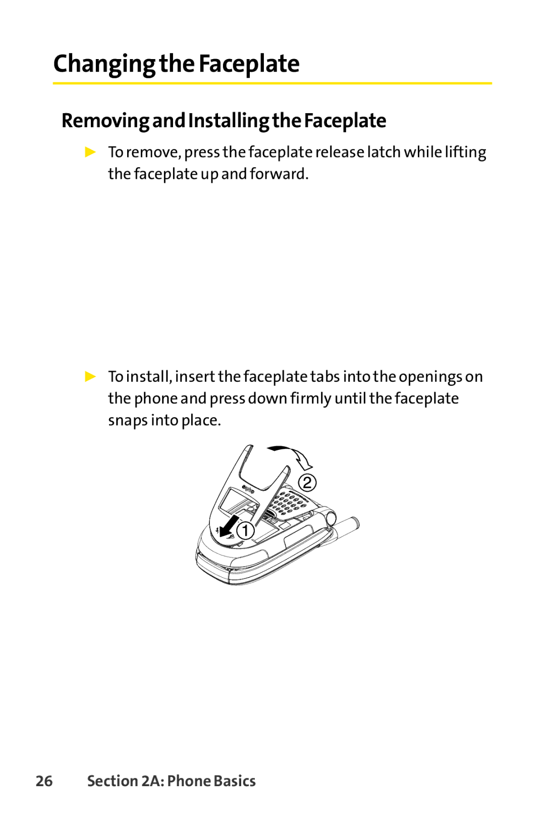 Sprint Nextel SCP-7000 manual Changing the Faceplate, Removing and Installing the Faceplate 