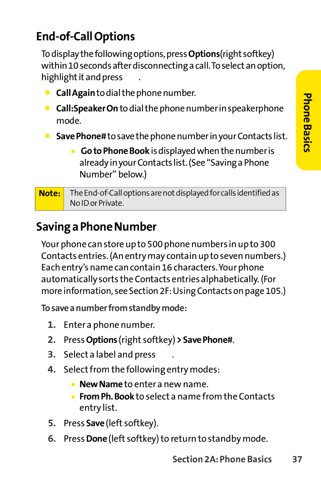 Sprint Nextel SCP-7000 manual End-of-Call Options, Savinga Phone Number, Tosaveanumberfromstandbymode 