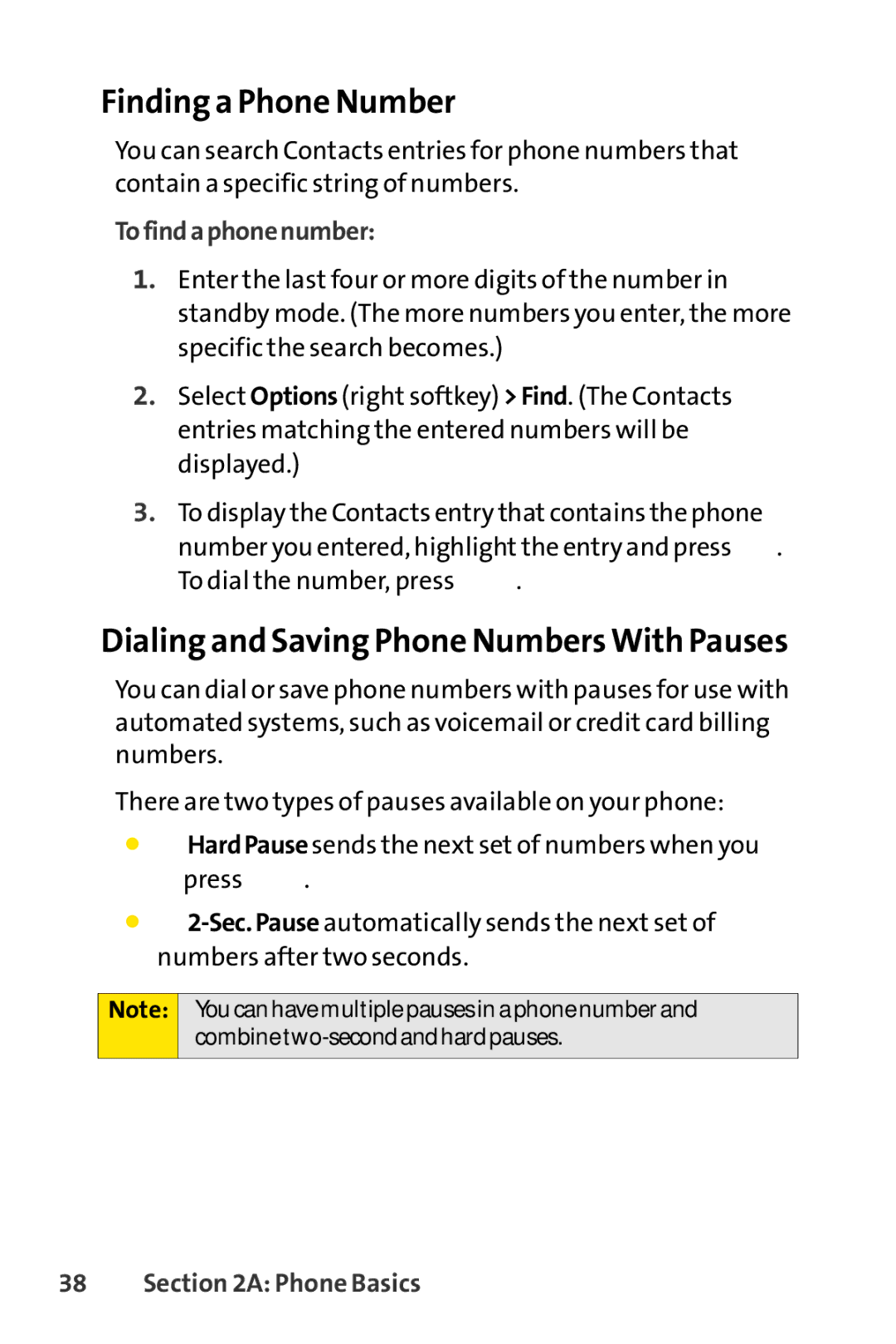 Sprint Nextel SCP-7000 manual Finding a Phone Number, Dialing and Saving Phone Numbers With Pauses, Tofindaphonenumber 