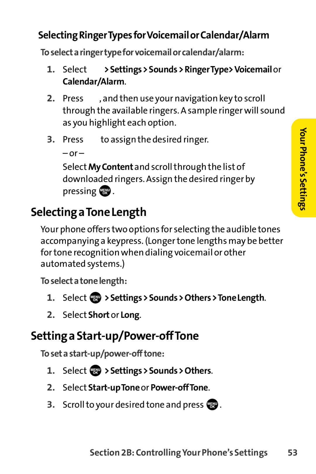 Sprint Nextel SCP-7000 manual Selecting aTone Length, Setting a Start-up/Power-offTone, Toselectatonelength 