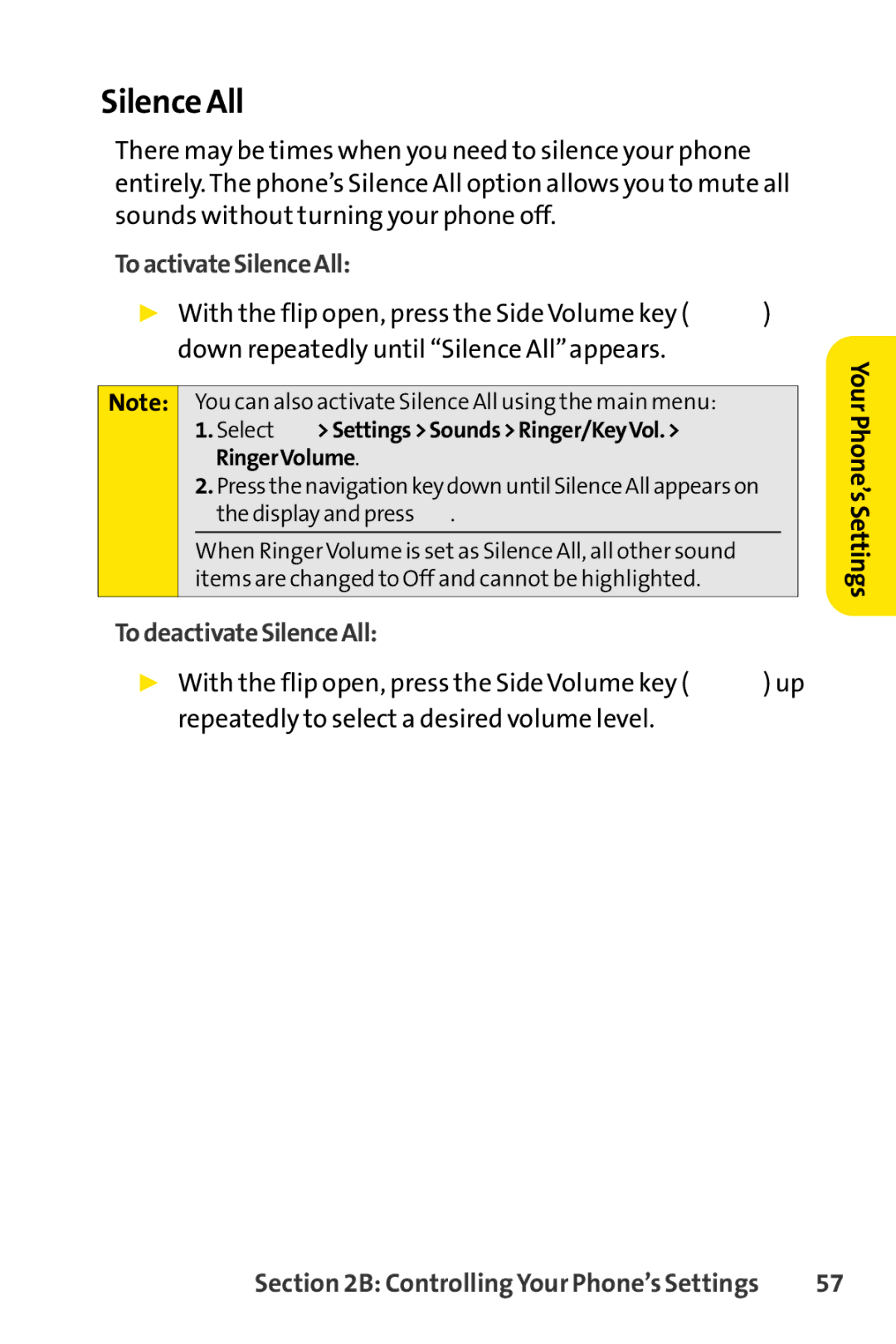 Sprint Nextel SCP-7000 manual Silence All, ToactivateSilenceAll, TodeactivateSilenceAll 