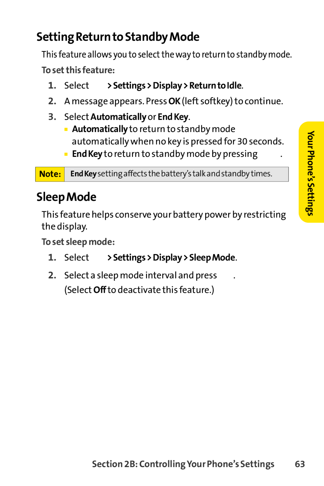 Sprint Nextel SCP-7000 manual Setting Return to Standby Mode, Sleep Mode, To set this feature, To set sleep mode 