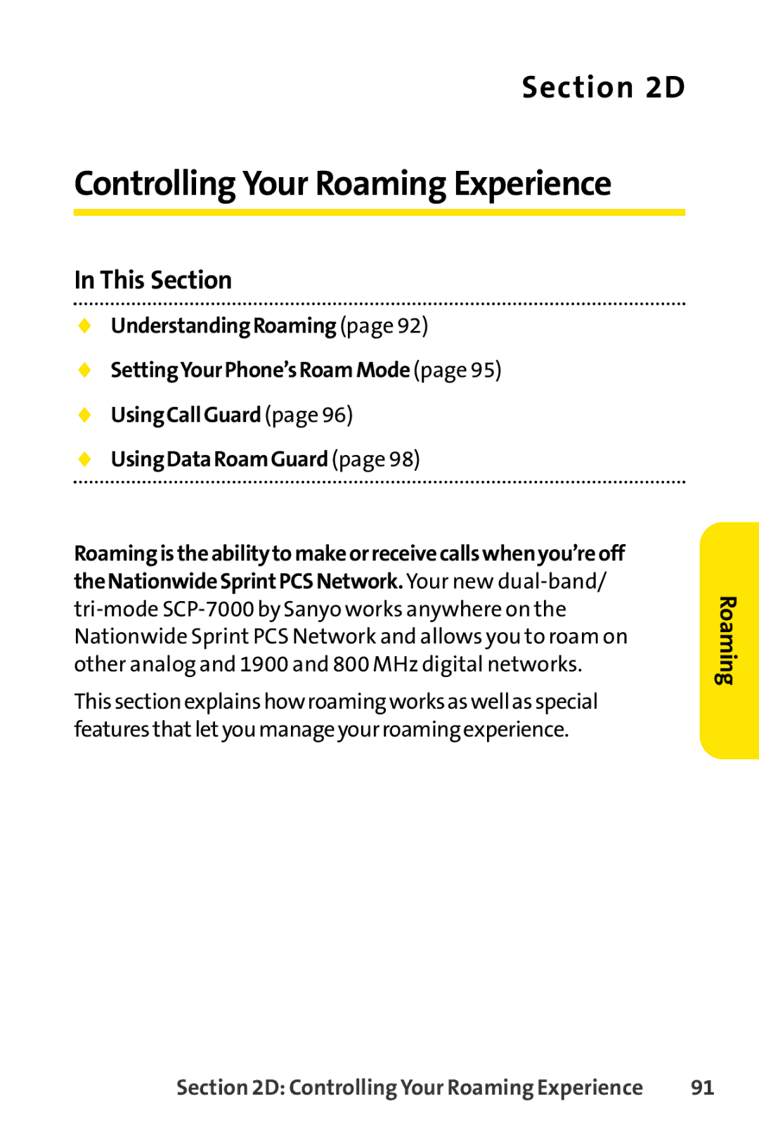 Sprint Nextel SCP-7000 manual Controlling Your Roaming Experience, This Section 