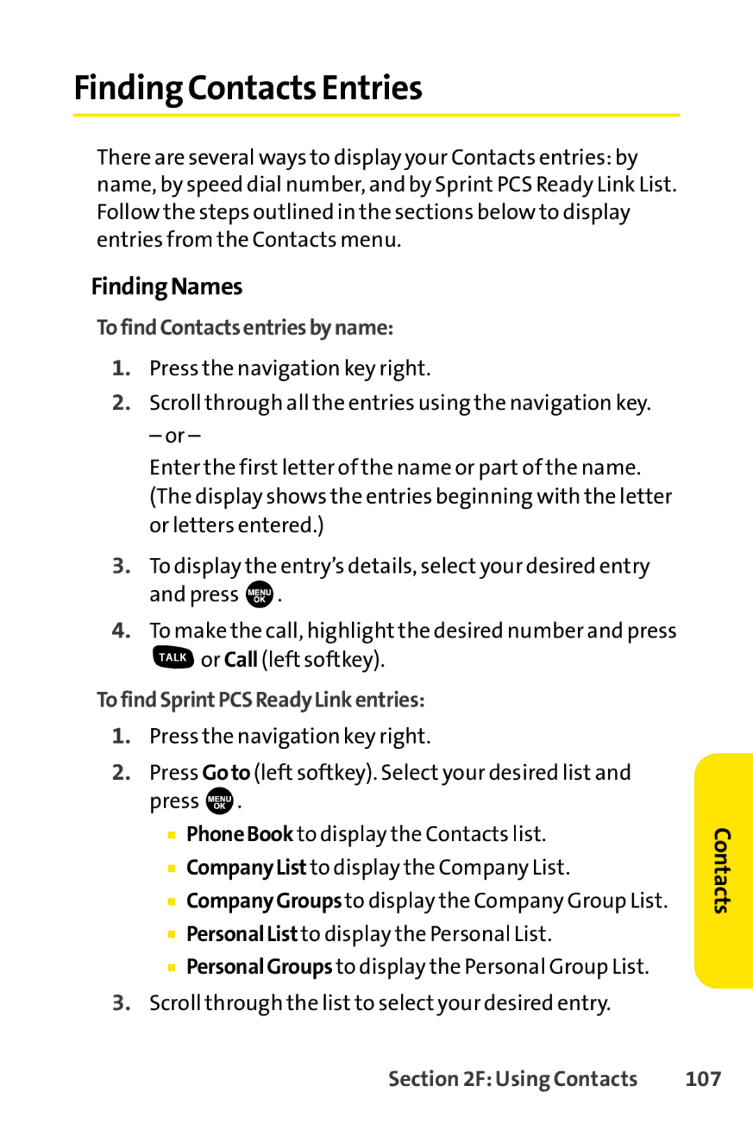 Sprint Nextel SCP-7000 FindingContacts Entries, FindingNames, TofindContactsentriesbyname, TofindSprintPCSReadyLinkentries 