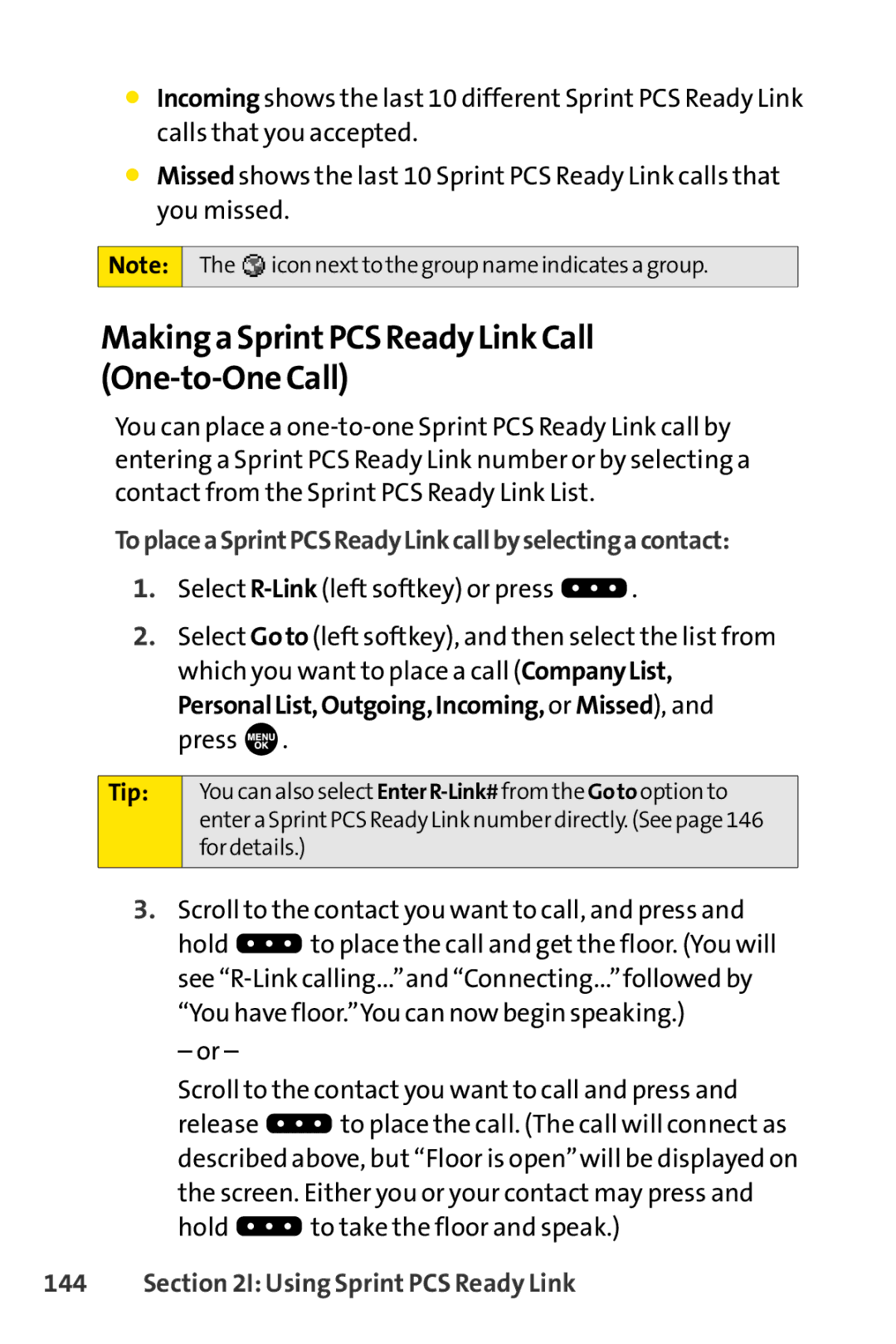 Sprint Nextel SCP-7000 manual Makinga SprintPCS Ready Link Call One-to-One Call 