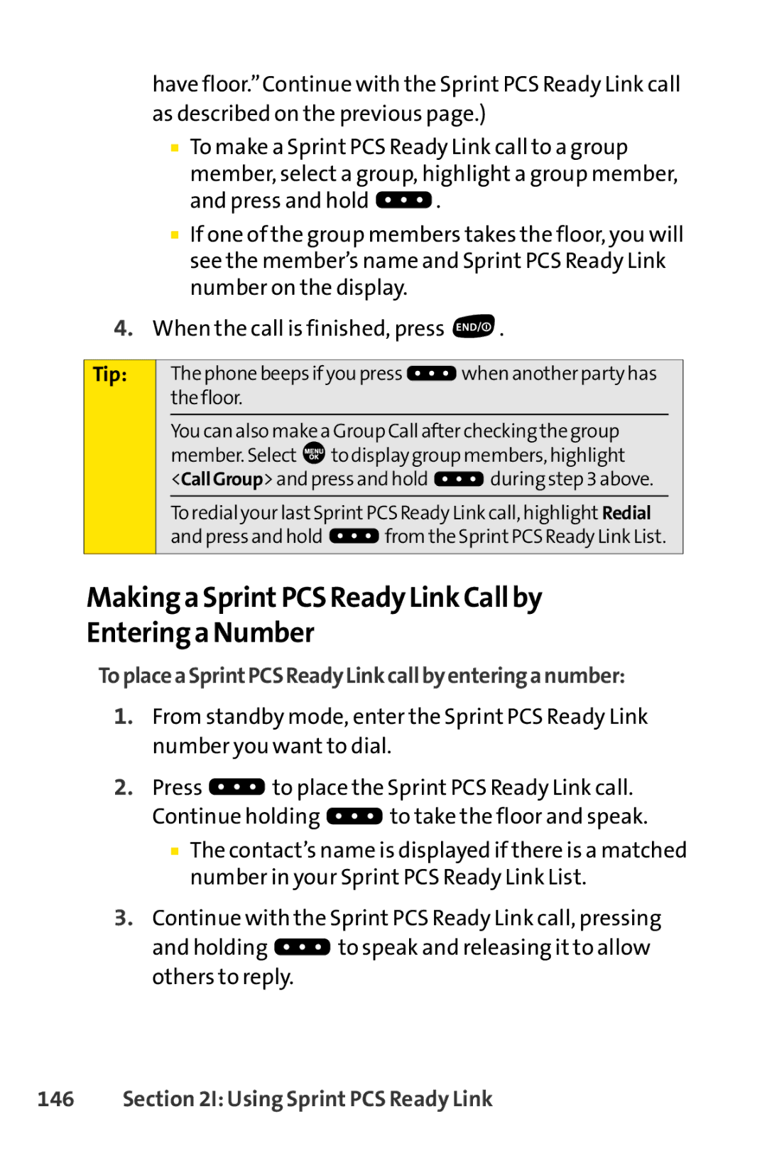 Sprint Nextel SCP-7000 manual Making a SprintPCS Ready Link Call by Entering a Number 