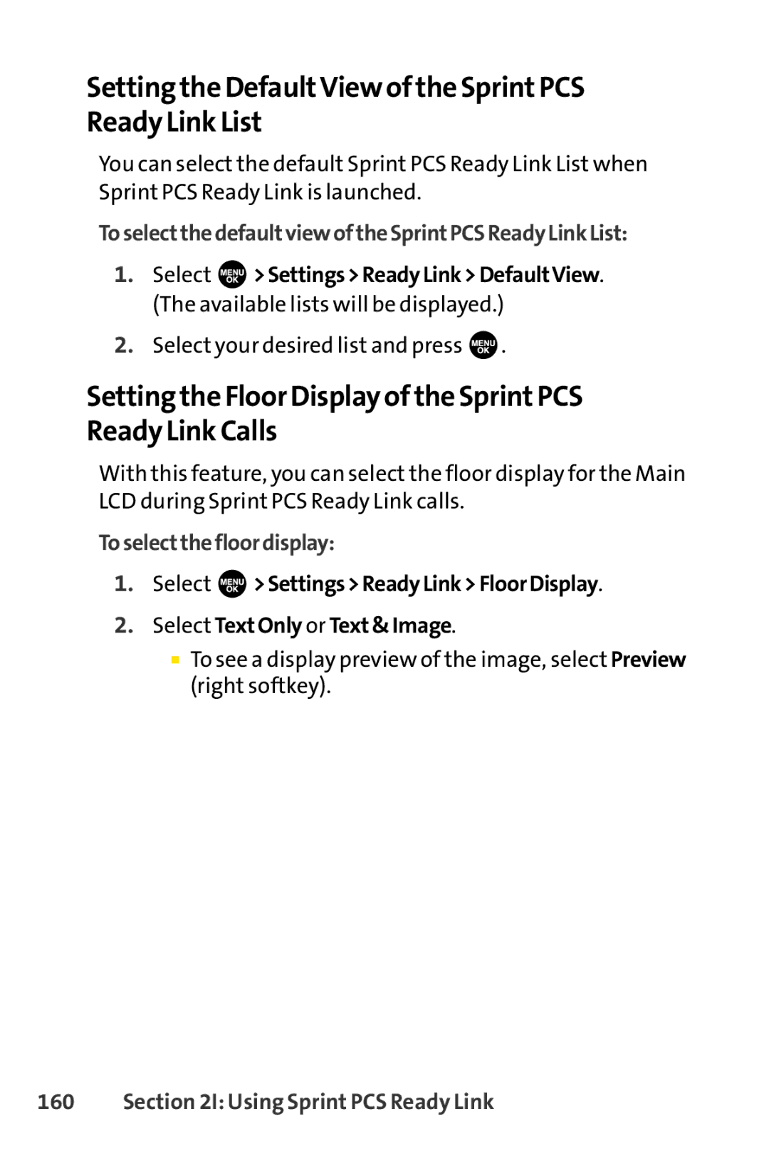 Sprint Nextel SCP-7000 manual Setting the DefaultView of the SprintPCS Ready Link List, Toselectthefloordisplay 