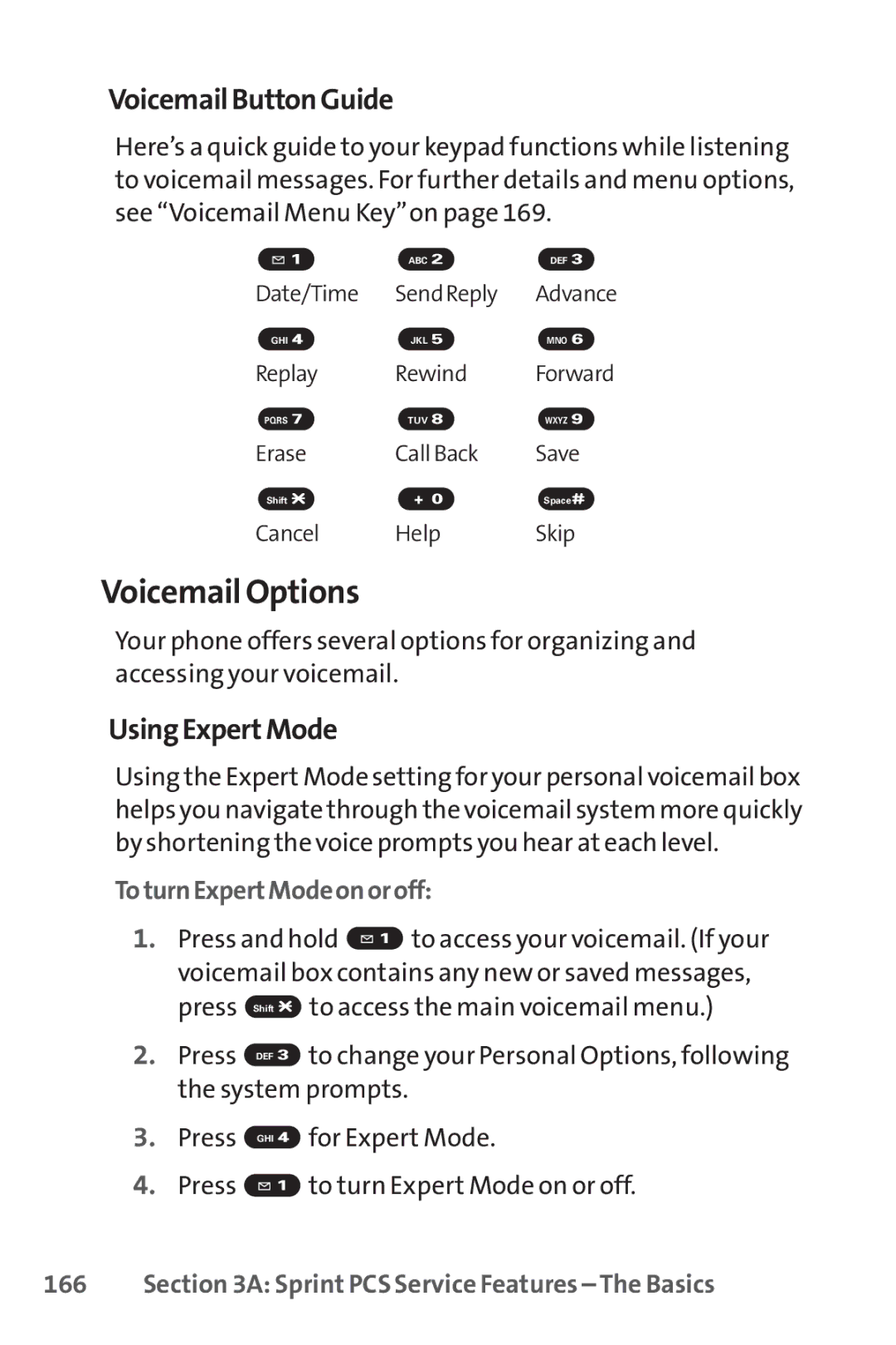 Sprint Nextel SCP-7000 manual Voicemail Options, VoicemailButtonGuide, UsingExpertMode, ToturnExpertModeonoroff 