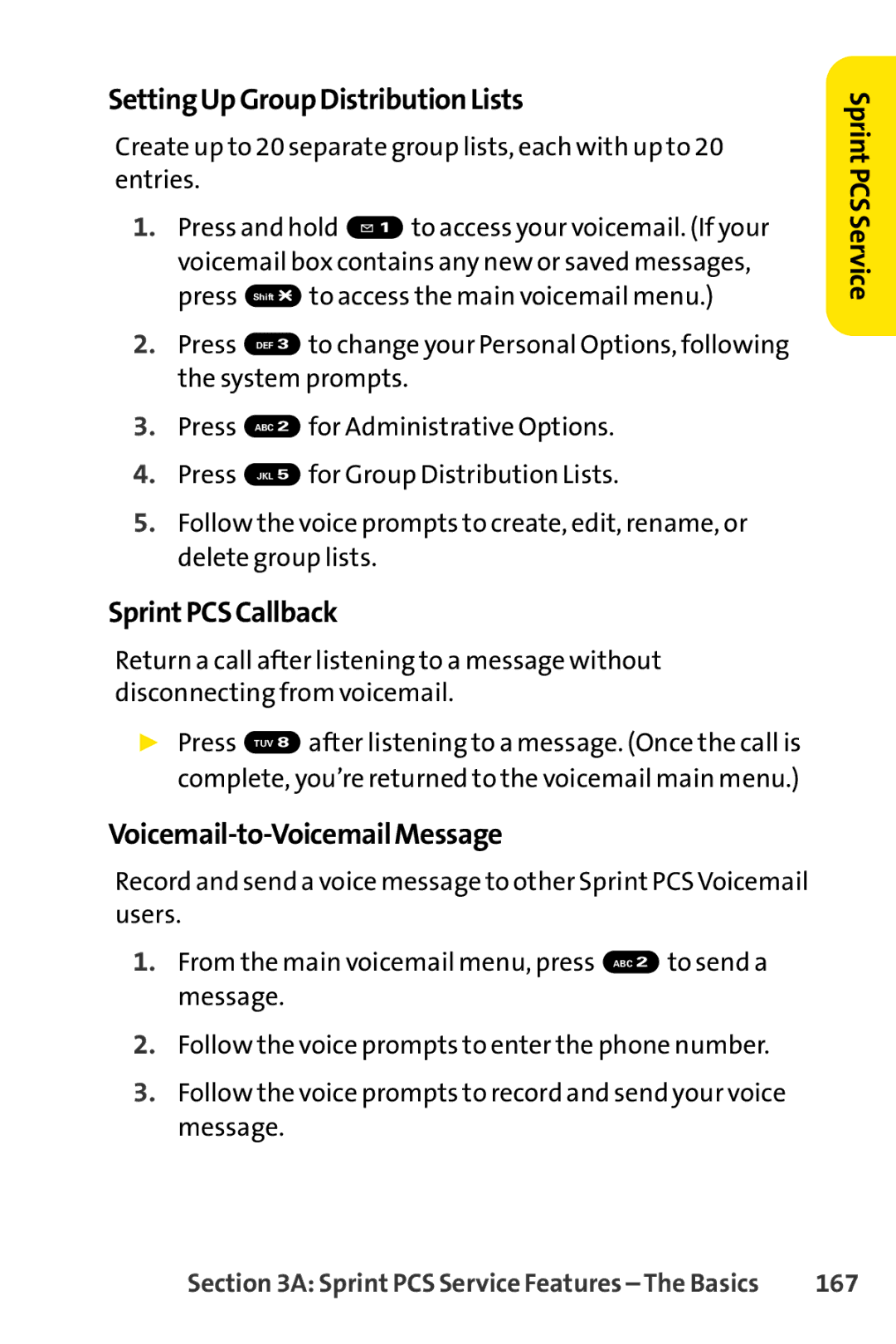 Sprint Nextel SCP-7000 manual SettingUpGroupDistributionLists, SprintPCSCallback, Voicemail-to-VoicemailMessage, 167 