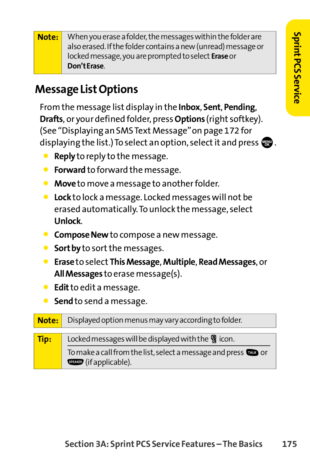 Sprint Nextel SCP-7000 manual Message ListOptions, 175 