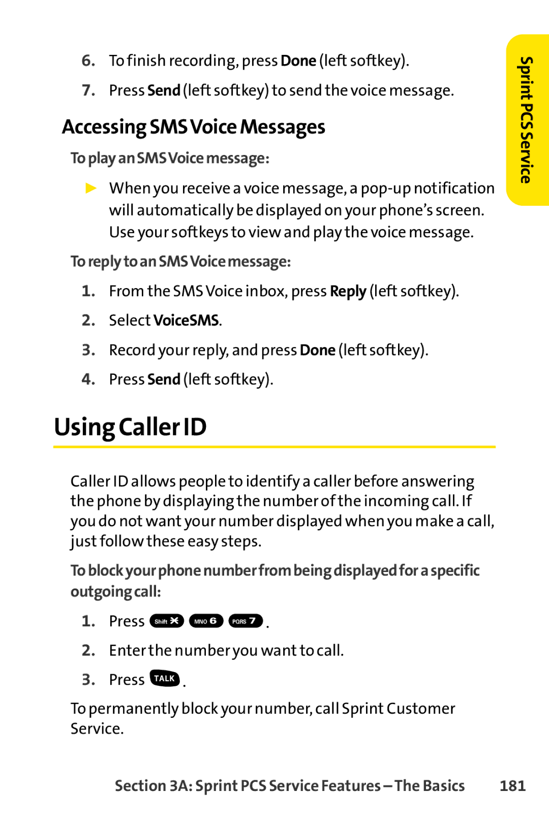 Sprint Nextel SCP-7000 Using Caller ID, Accessing SMSVoice Messages, ToplayanSMSVoicemessage, ToreplytoanSMSVoicemessage 