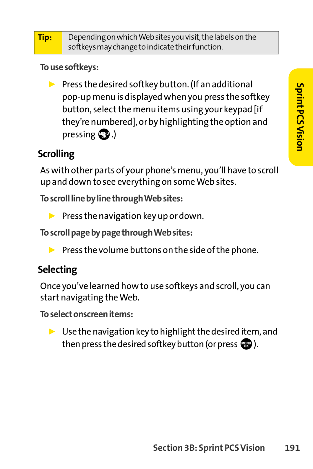 Sprint Nextel SCP-7000 manual Scrolling, Selecting 