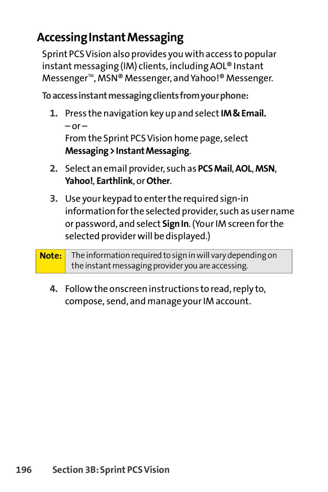 Sprint Nextel SCP-7000 manual AccessingInstantMessaging, Toaccessinstantmessagingclientsfromyourphone 