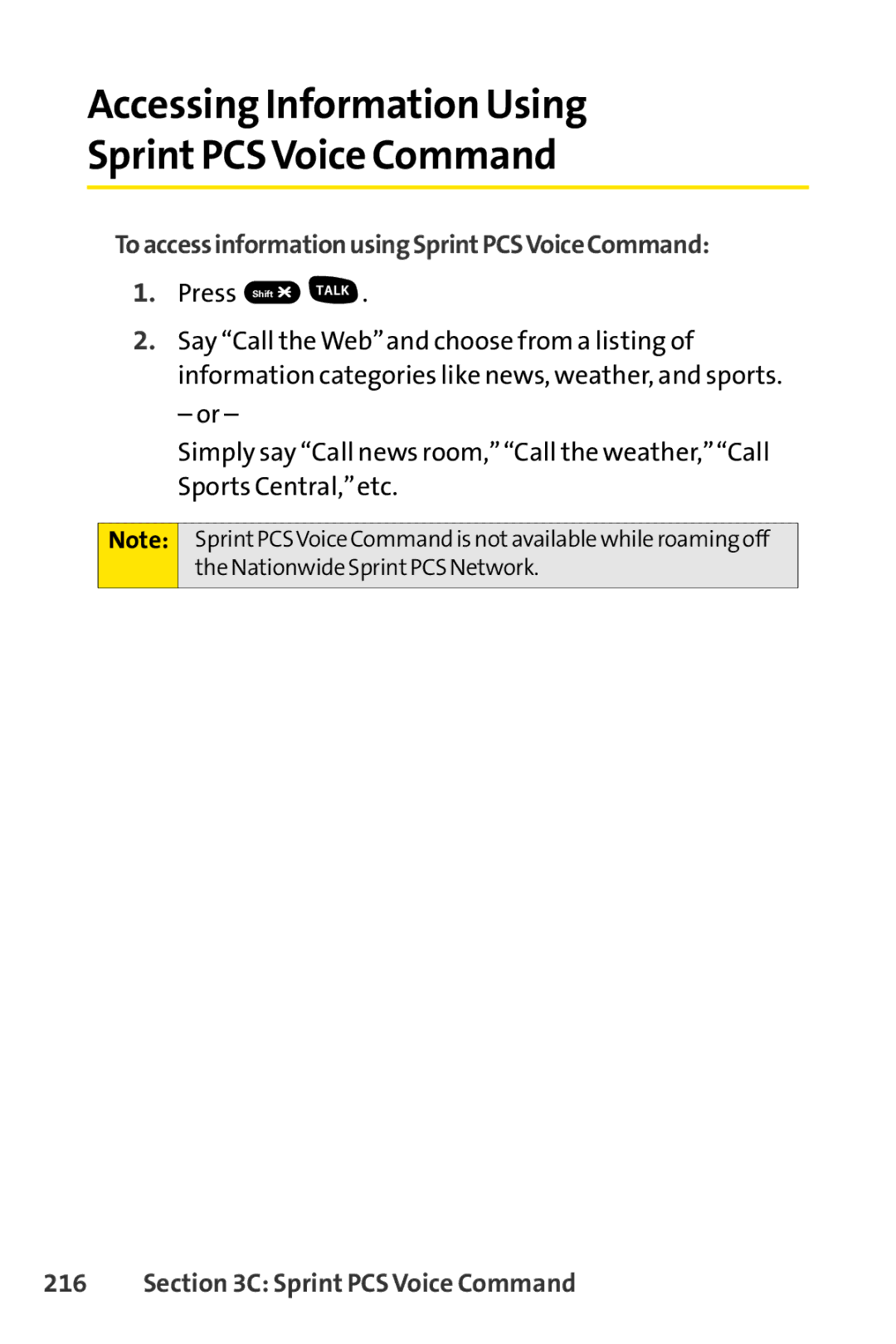 Sprint Nextel SCP-7000 Accessing Information Using Sprint PCSVoice Command, ToaccessinformationusingSprintPCSVoiceCommand 