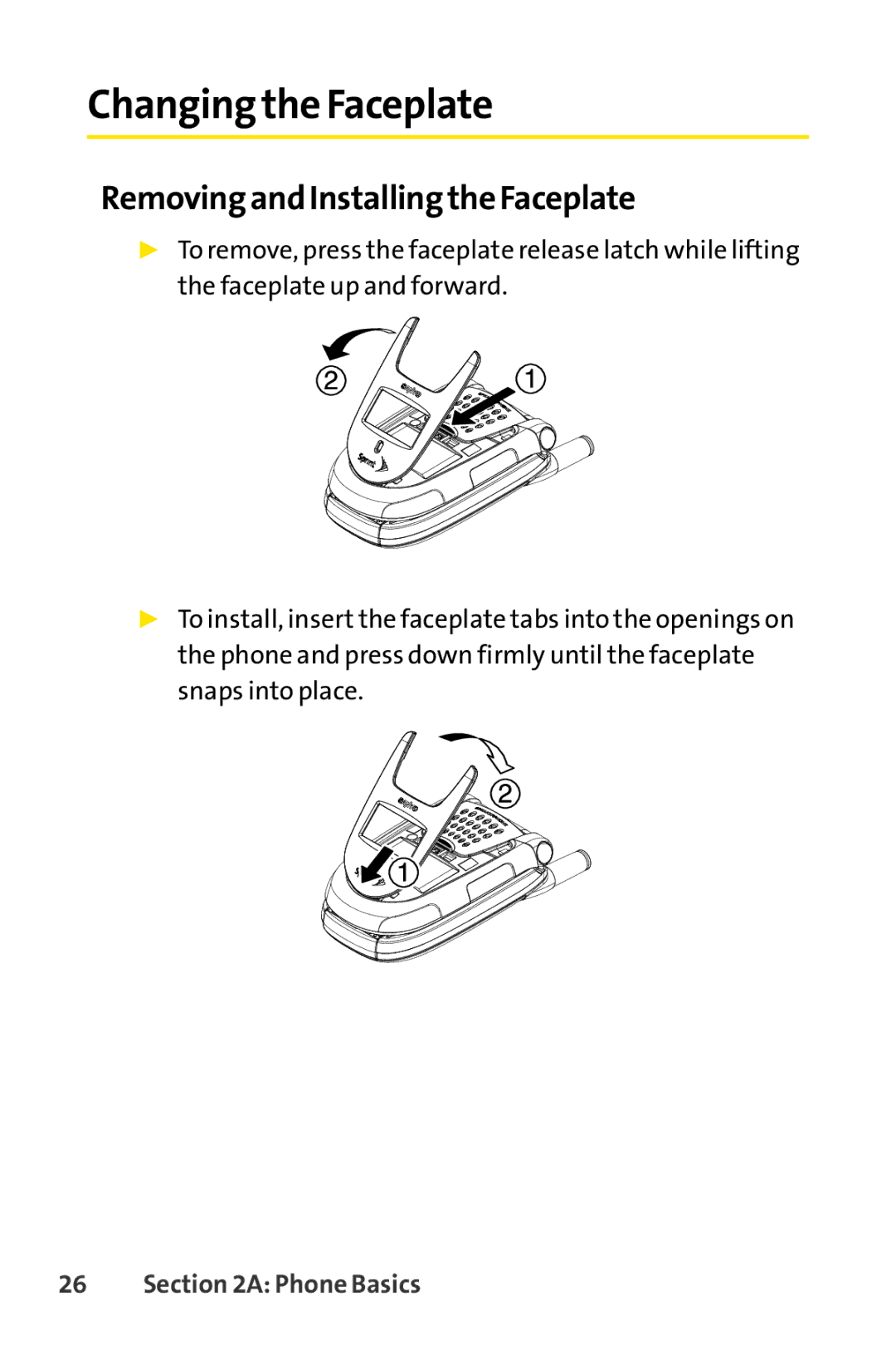 Sprint Nextel SCP-7000 manual Changing the Faceplate, Removing and Installing the Faceplate 