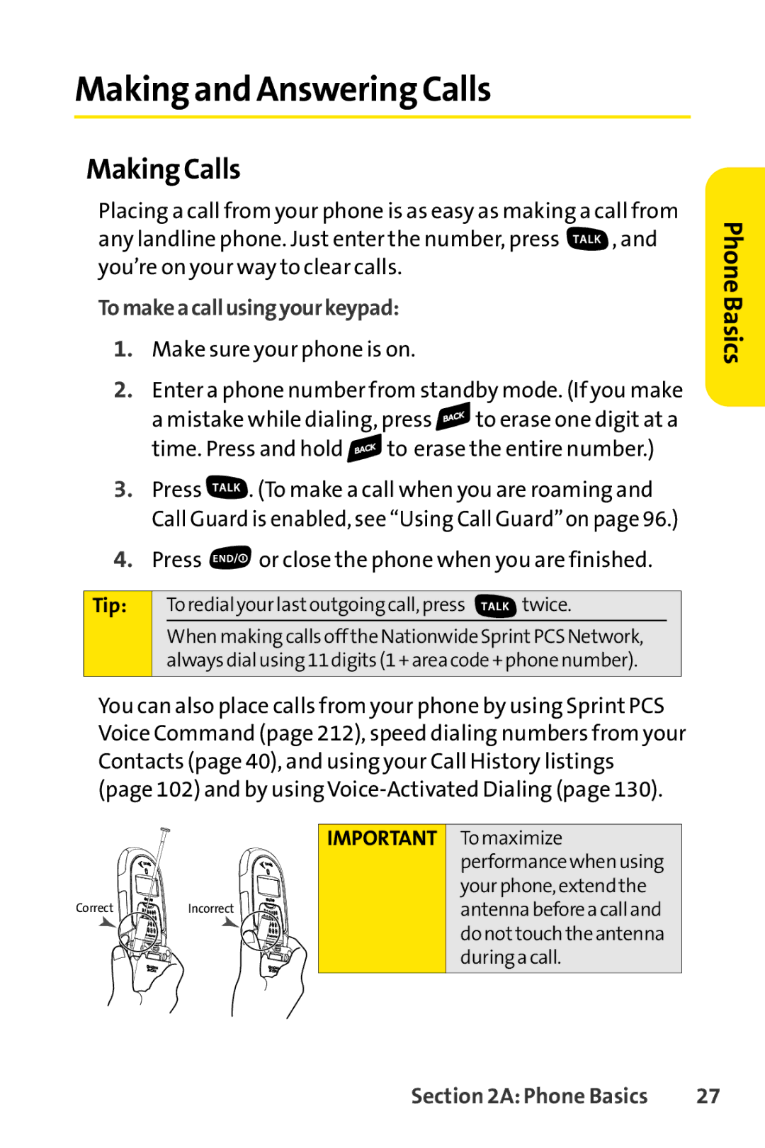 Sprint Nextel SCP-7000 manual Making and Answering Calls, Making Calls, Tomakeacallusingyourkeypad 