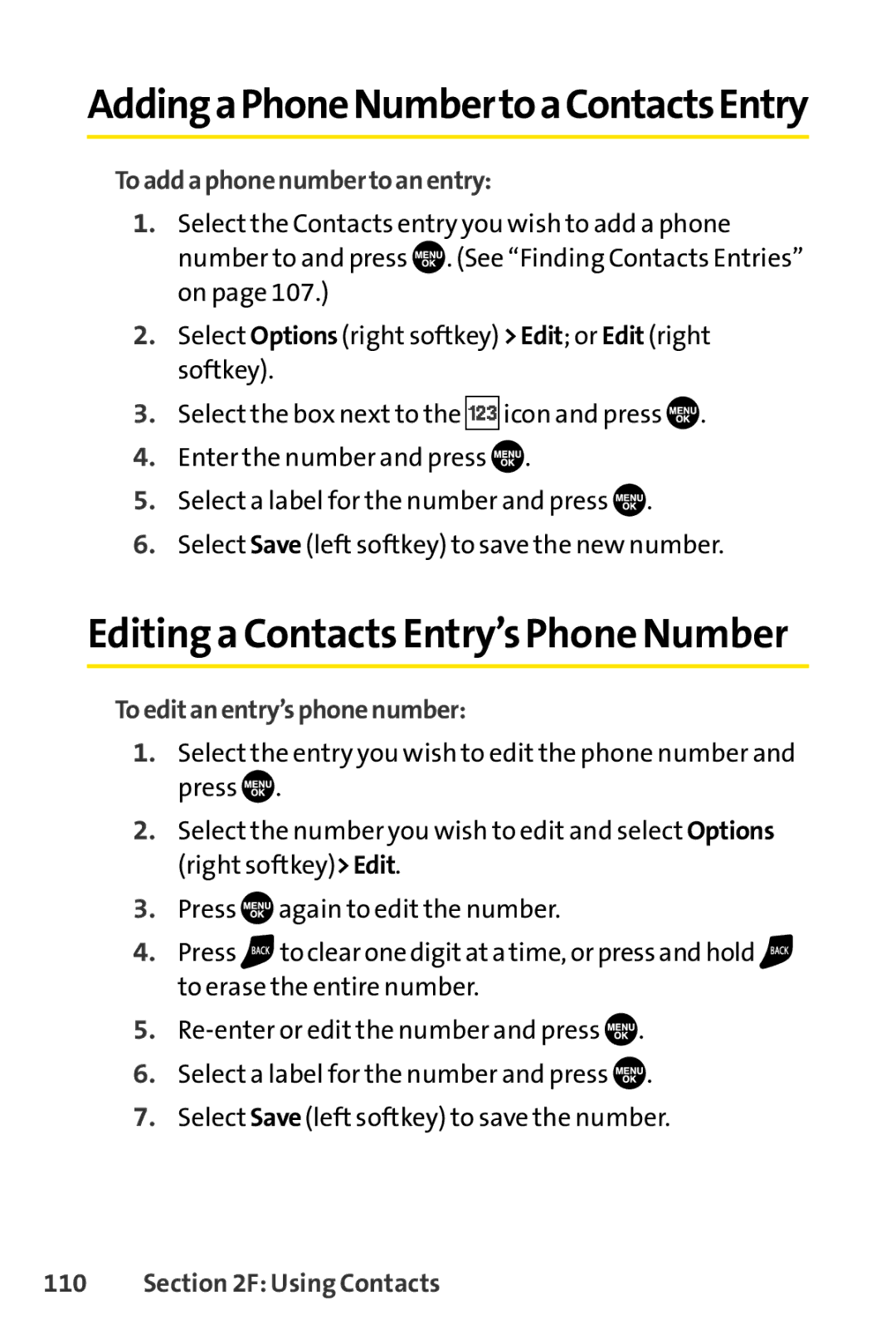 Sprint Nextel SCP-7050 manual Toaddaphonenumbertoanentry, Toeditanentry’sphonenumber 