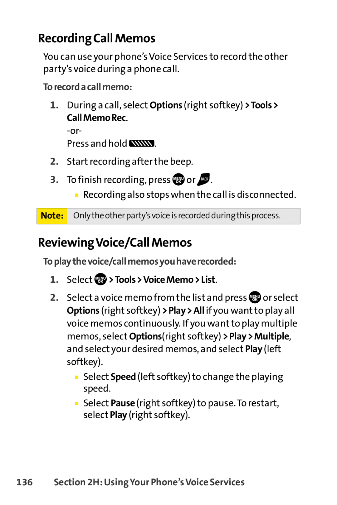 Sprint Nextel SCP-7050 manual Recording Call Memos, ReviewingVoice/Call Memos, Torecordacallmemo, Select ToolsVoiceMemoList 