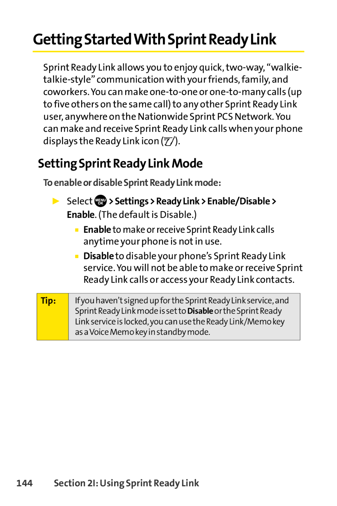 Sprint Nextel SCP-7050 manual GettingStartedWithSprintReadyLink, Setting SprintReady Link Mode, Using Sprint Ready Link 