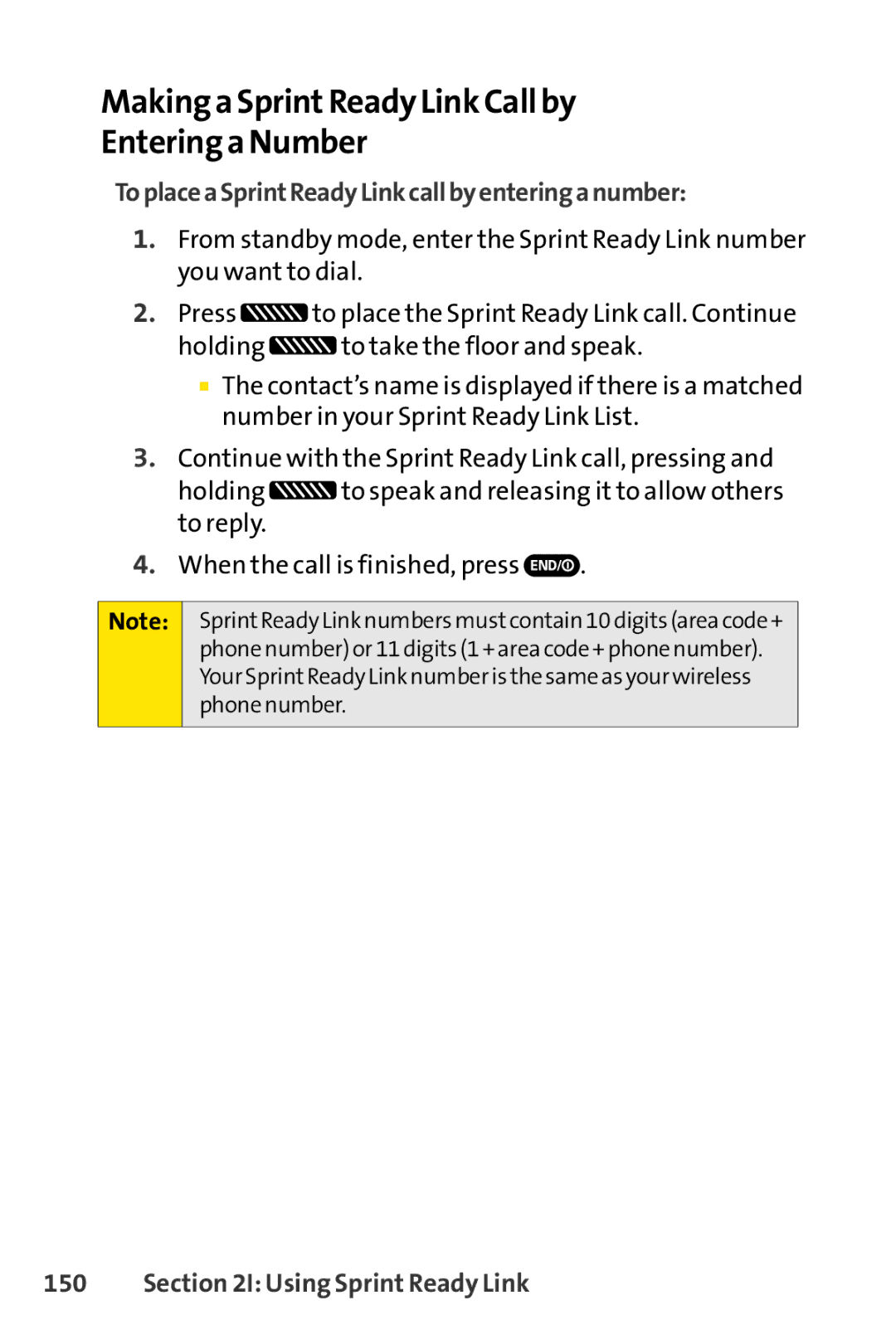 Sprint Nextel SCP-7050 Making a SprintReady Link Call by Entering a Number, ToplaceaSprintReadyLinkcallbyenteringanumber 