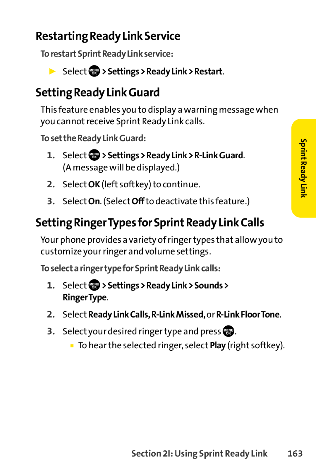 Sprint Nextel SCP-7050 manual Restarting Ready Link Service, Setting Ready Link Guard 