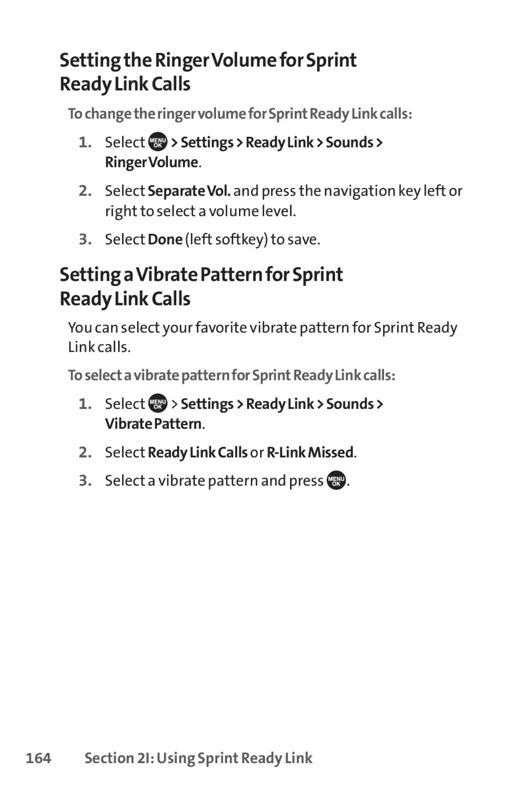 Sprint Nextel SCP-7050 manual Setting the RingerVolume for Sprint Ready Link Calls, Select ReadyLinkCalls or R-LinkMissed 