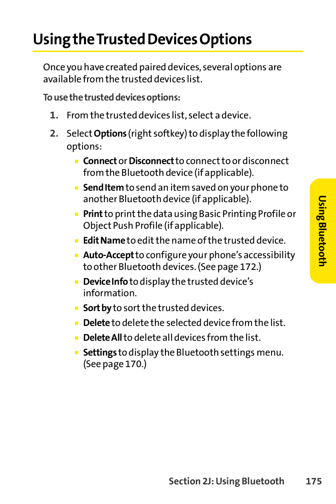 Sprint Nextel SCP-7050 manual Using theTrusted Devices Options, Tousethetrusteddevicesoptions, 175 