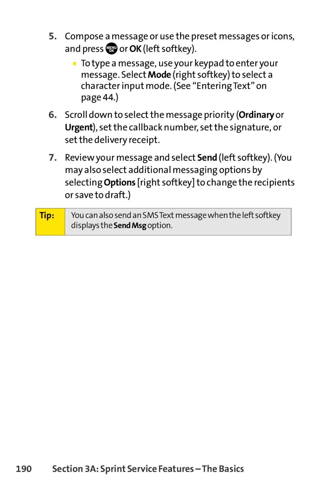 Sprint Nextel SCP-7050 manual Displays the SendMsg option 