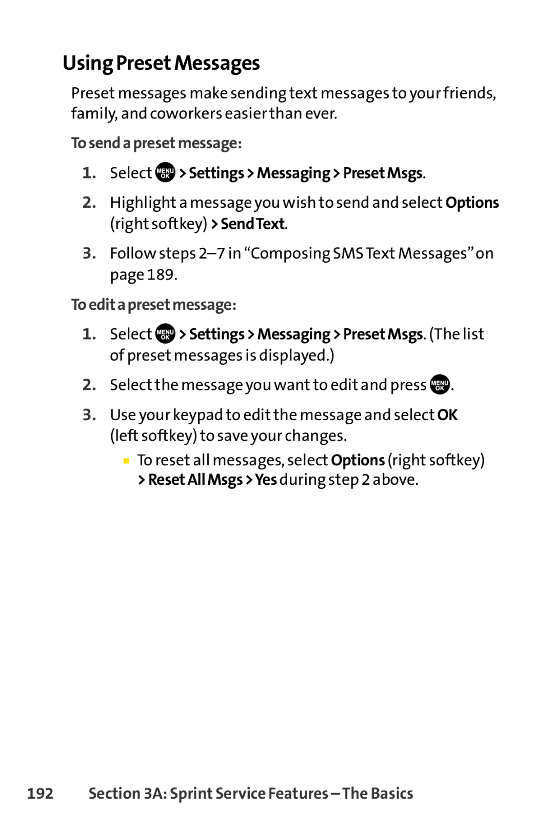 Sprint Nextel SCP-7050 manual Using PresetMessages, Tosendapresetmessage 