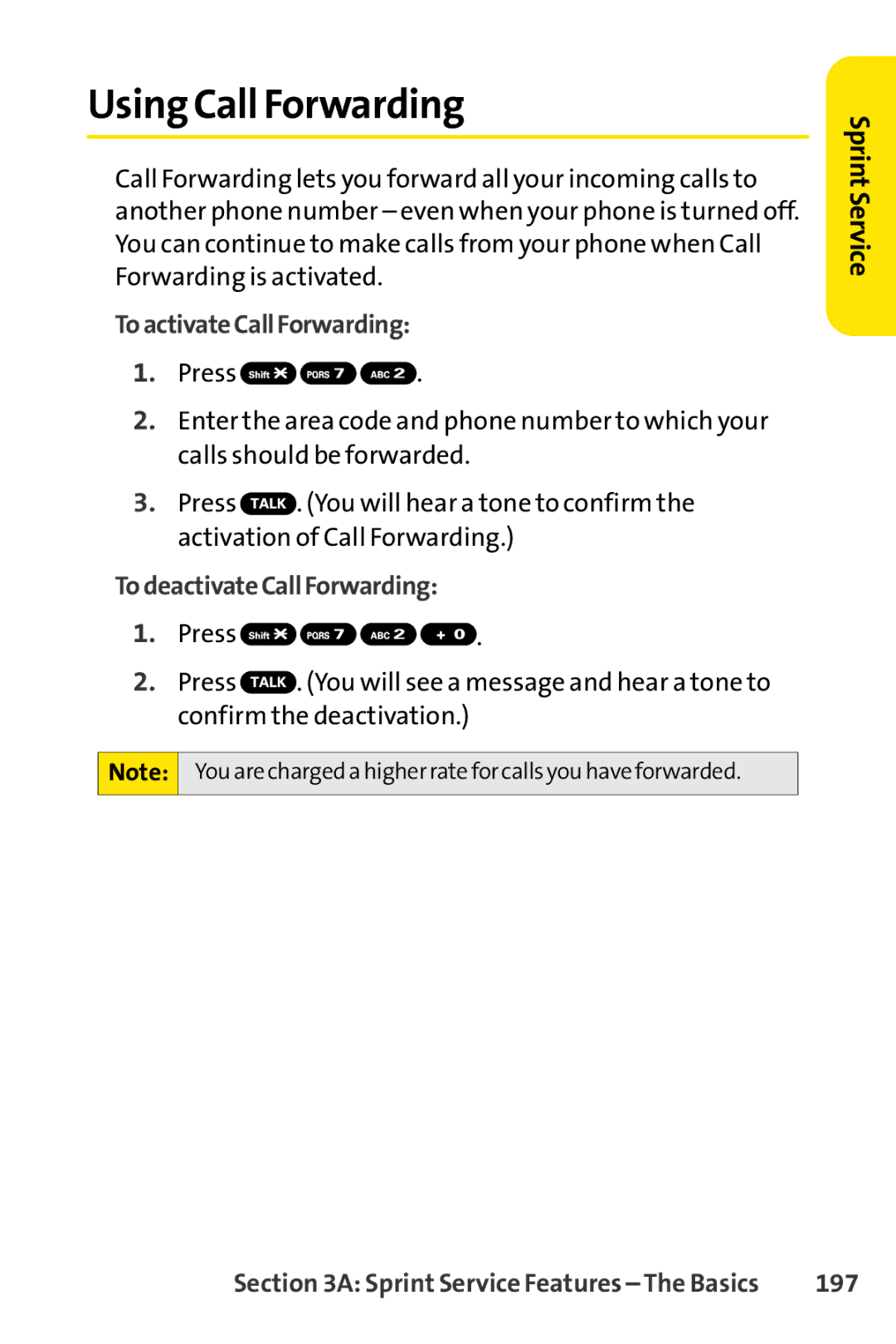 Sprint Nextel SCP-7050 manual Using Call Forwarding, ToactivateCallForwarding, TodeactivateCallForwarding, 197 