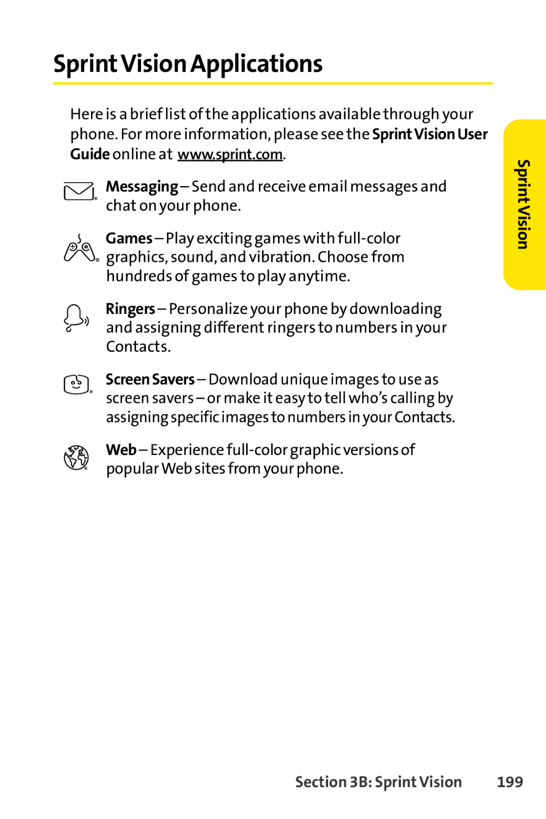 Sprint Nextel SCP-7050 manual SprintVision Applications, 199 