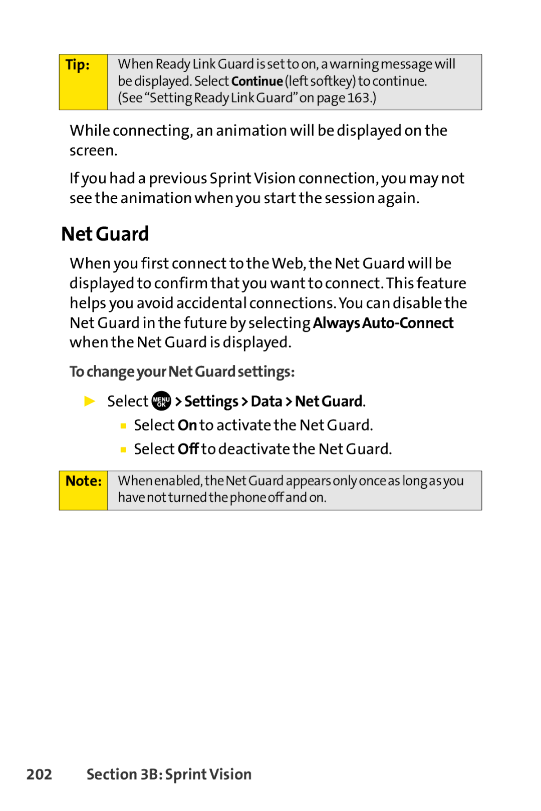 Sprint Nextel SCP-7050 manual Net Guard, TochangeyourNetGuardsettings, Select SettingsDataNetGuard 