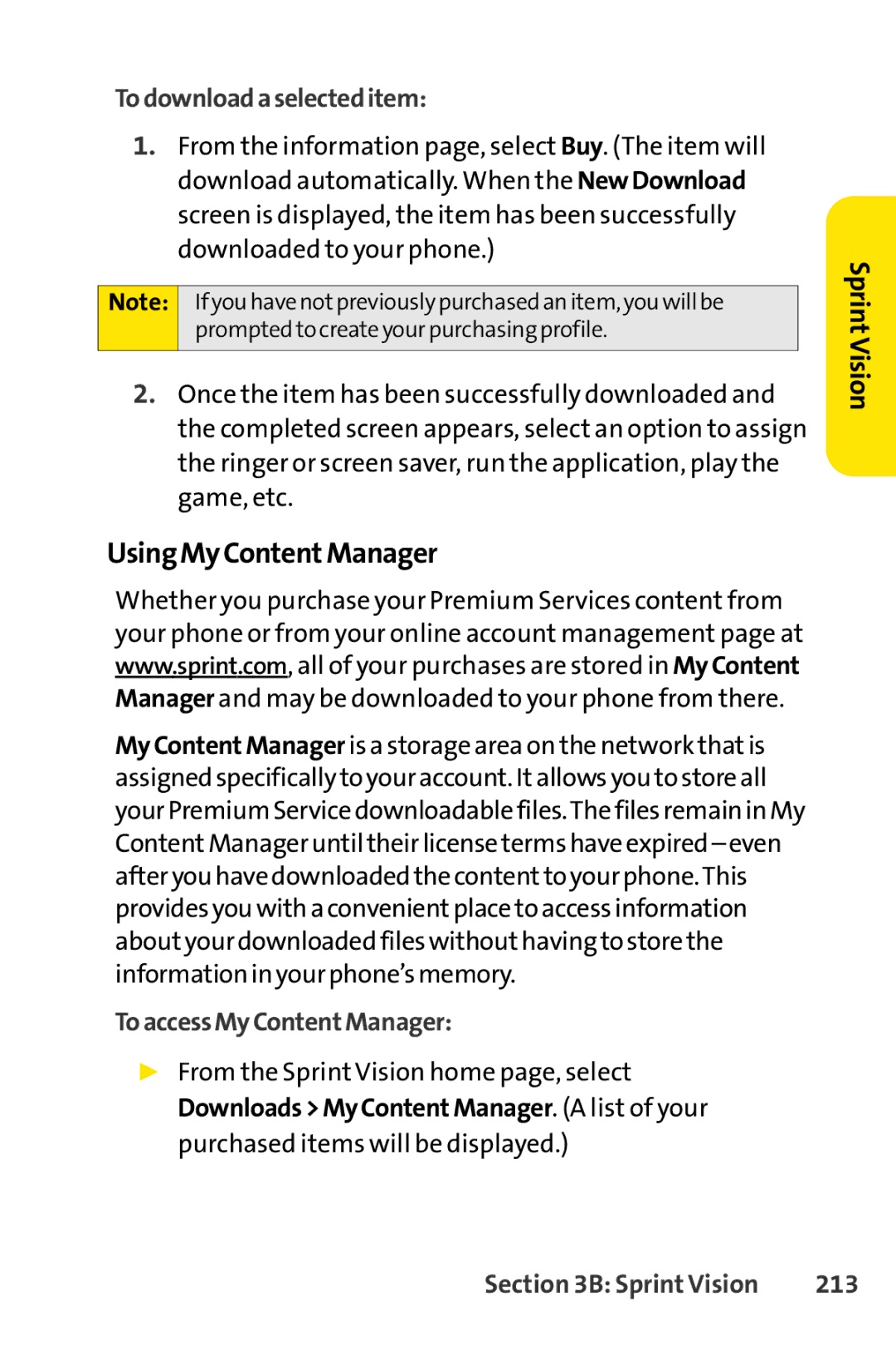 Sprint Nextel SCP-7050 manual UsingMyContentManager, Todownloadaselecteditem, ToaccessMyContentManager, 213 