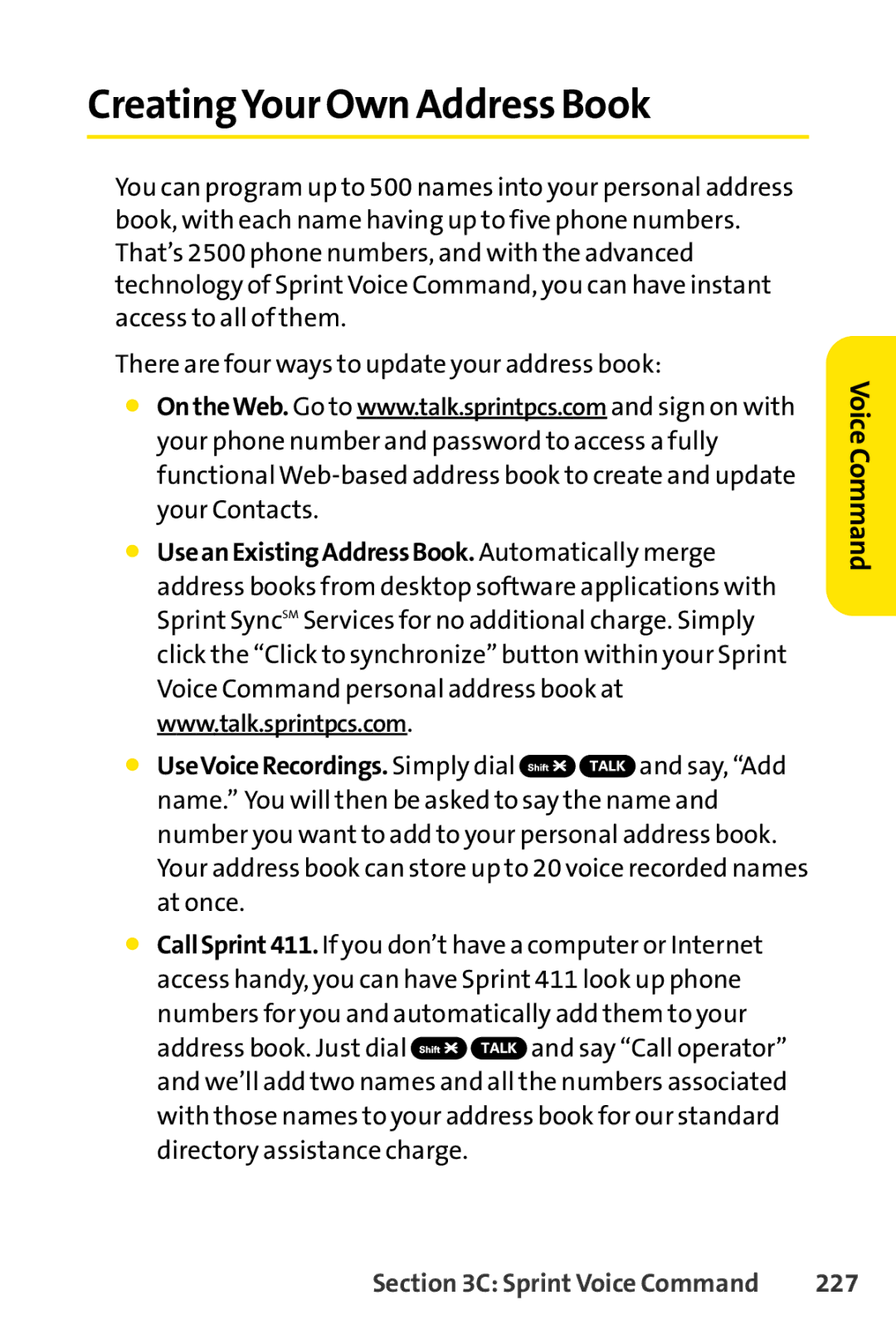 Sprint Nextel SCP-7050 manual CreatingYour Own Address Book, 227 