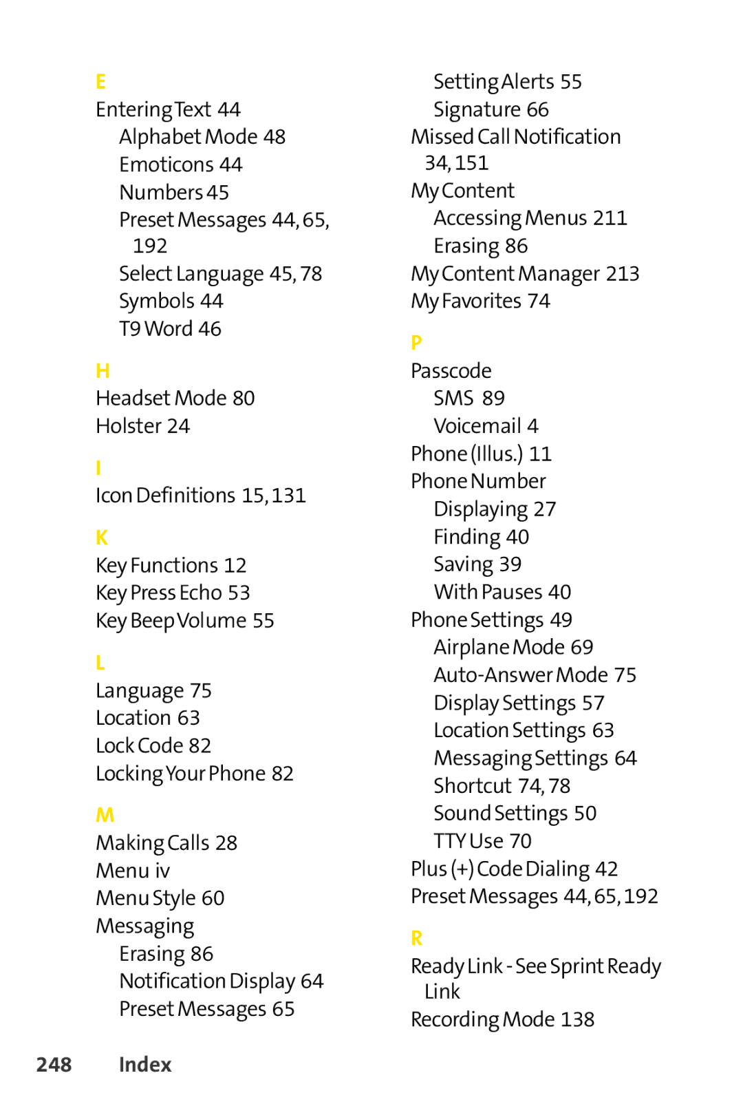 Sprint Nextel SCP-7050 manual Index 