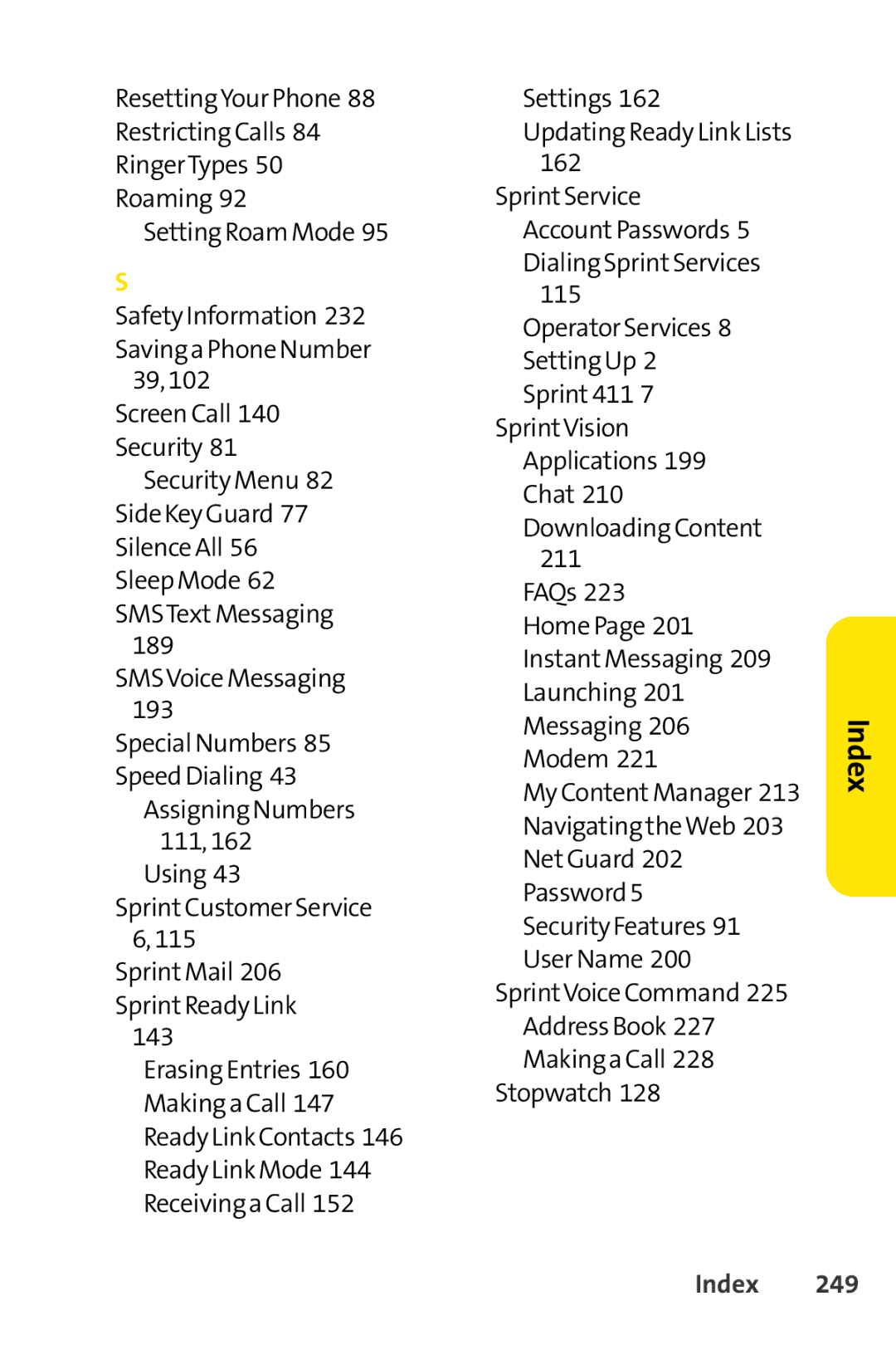 Sprint Nextel SCP-7050 manual Index 