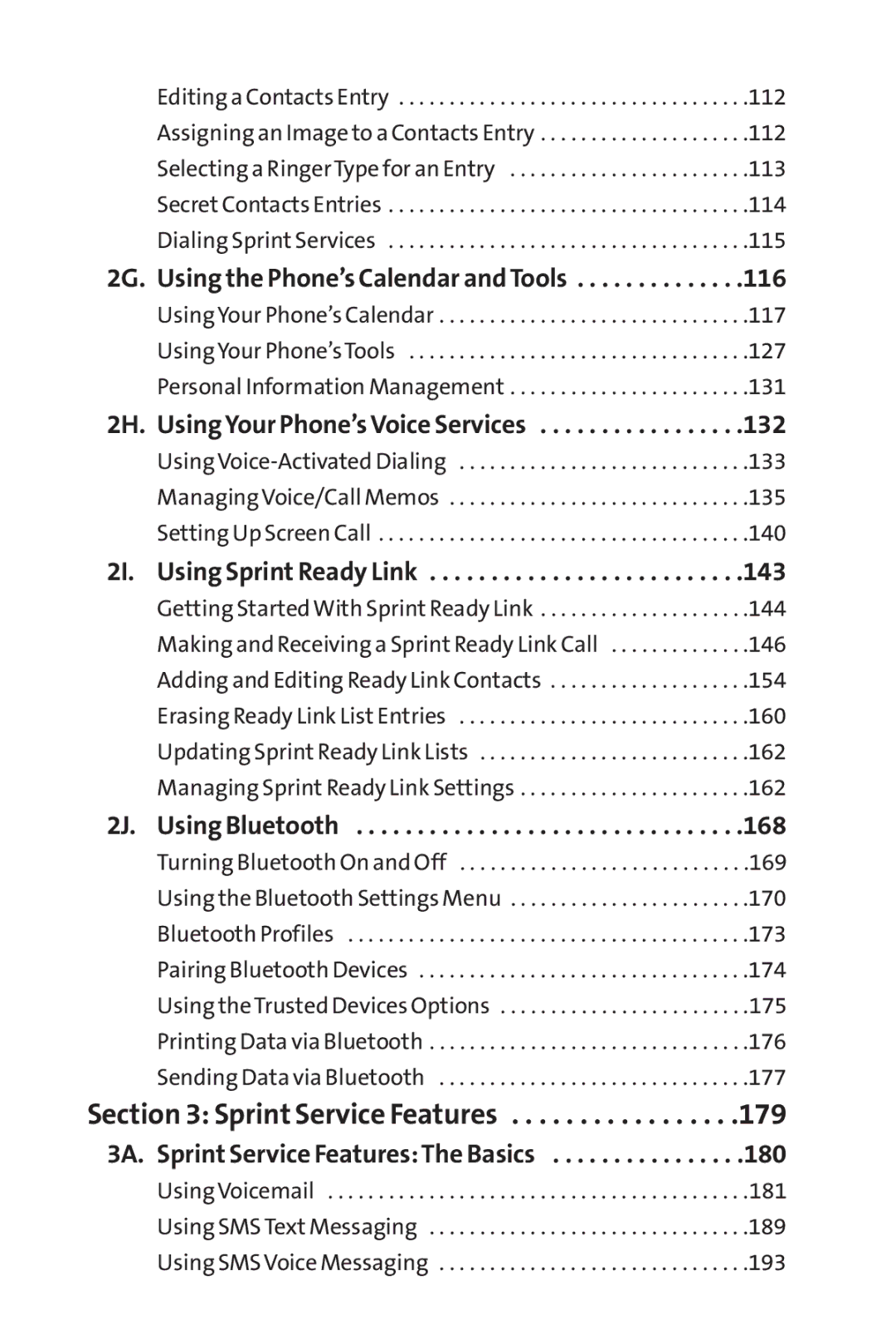 Sprint Nextel SCP-7050 manual 116, 132, 143, 168, 180 