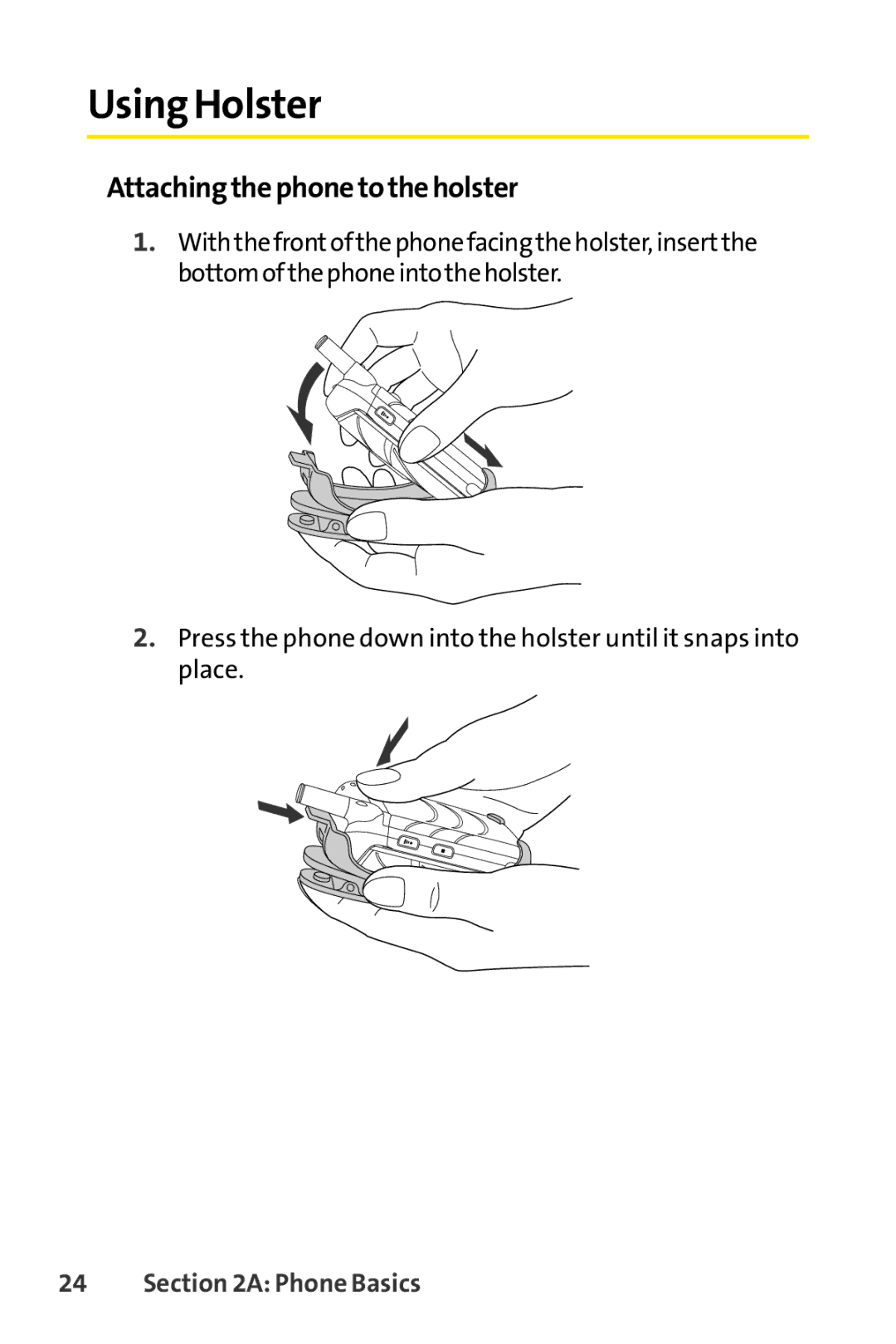 Sprint Nextel SCP-7050 manual Using Holster, Attachingthephonetotheholster 