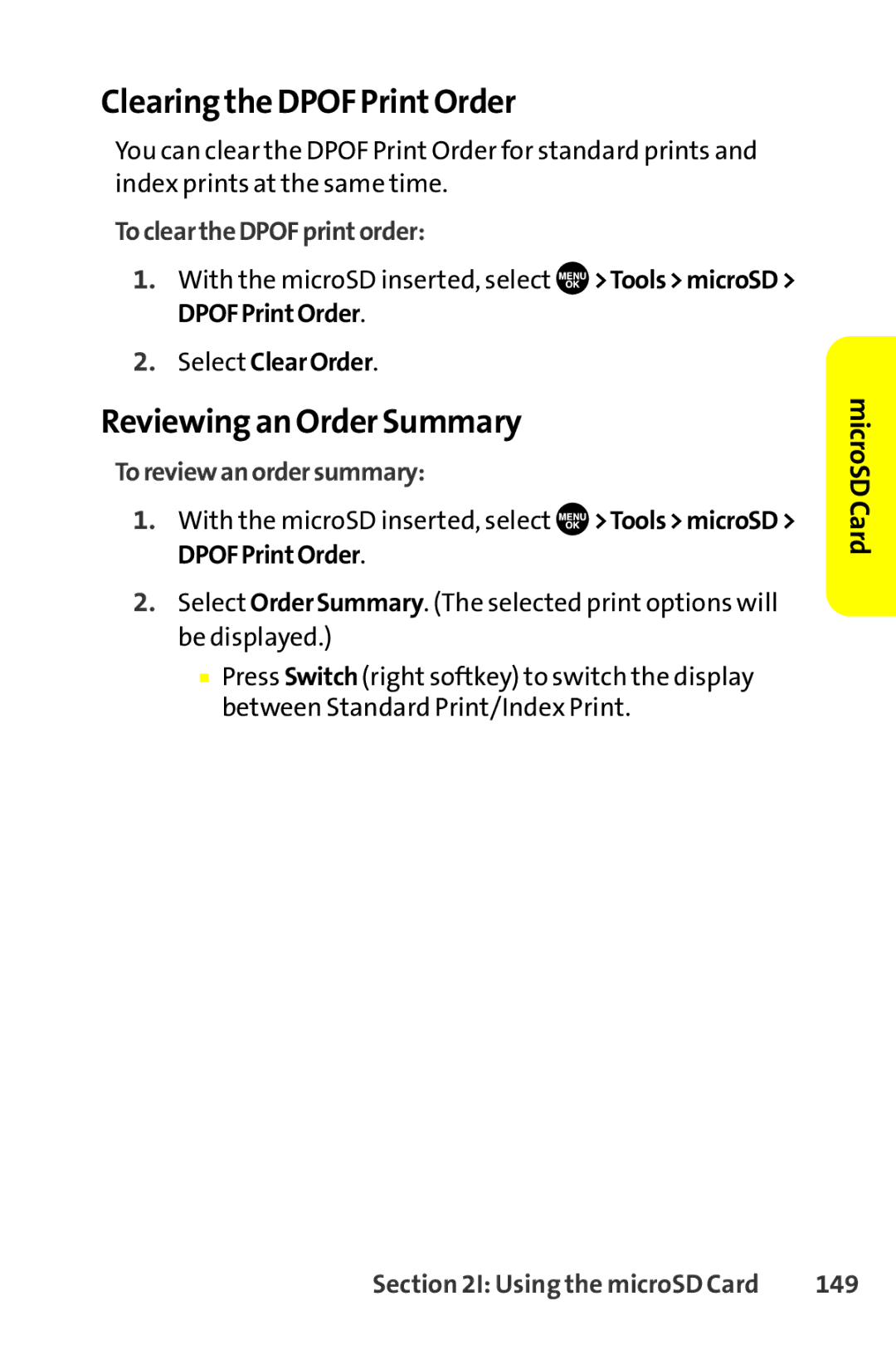 Sprint Nextel SCP-8400 manual Clearing the Dpof PrintOrder, Reviewing an Order Summary, TocleartheDPOFprintorder, 149 