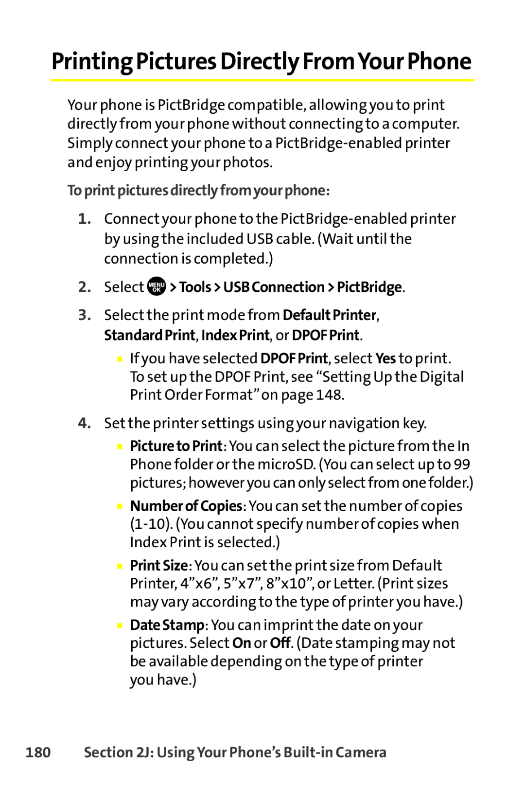 Sprint Nextel SCP-8400 manual Toprintpicturesdirectlyfromyourphone, Select ToolsUSBConnectionPictBridge 