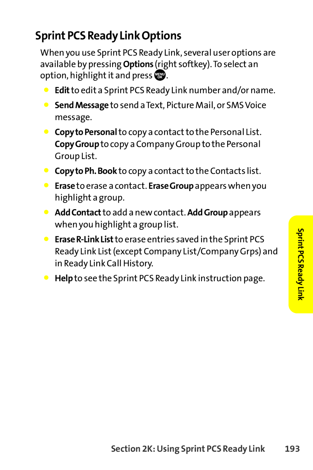 Sprint Nextel SCP-8400 manual SprintPCS Ready Link Options, 193 