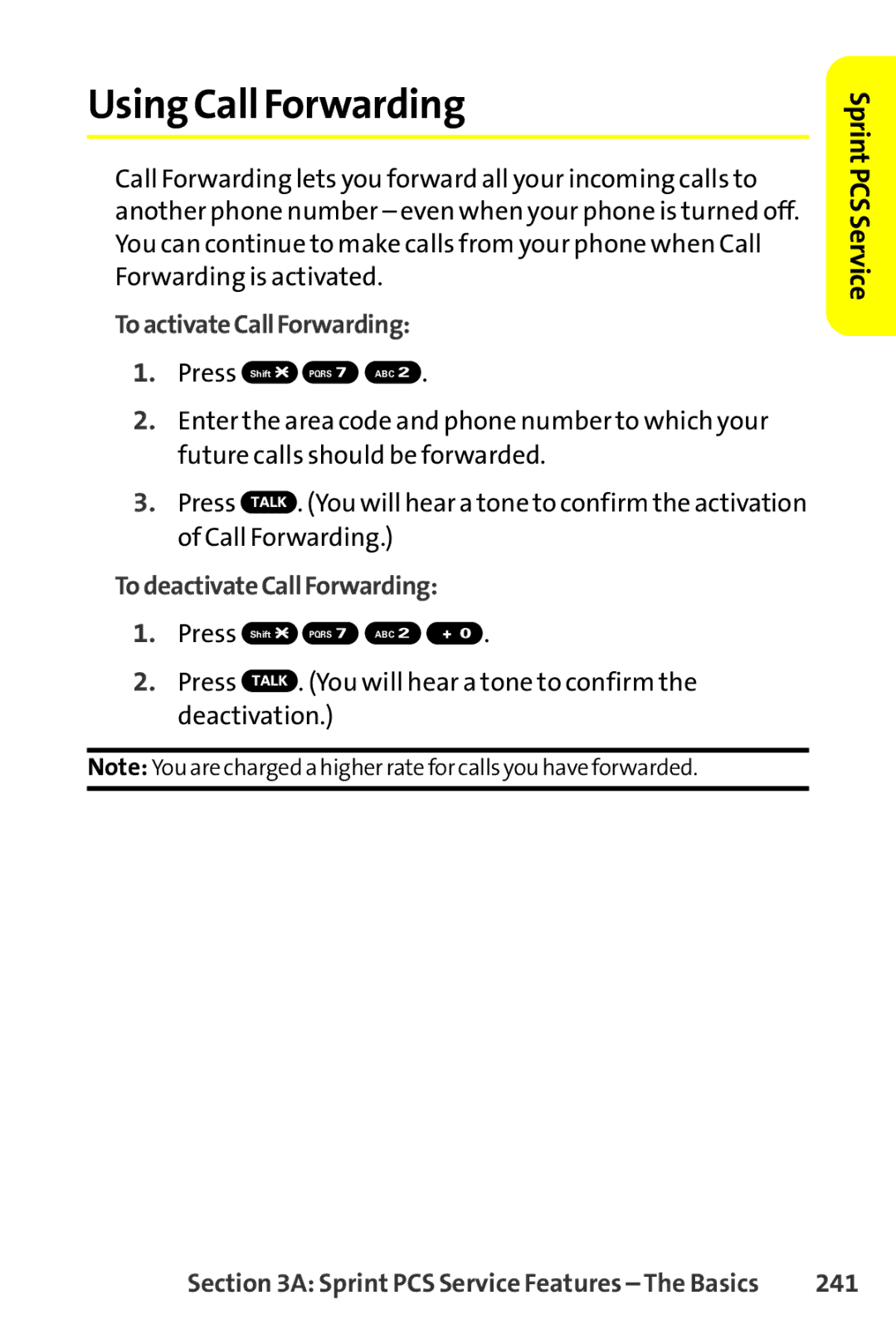 Sprint Nextel SCP-8400 manual Using Call Forwarding, ToactivateCallForwarding, TodeactivateCallForwarding, 241 