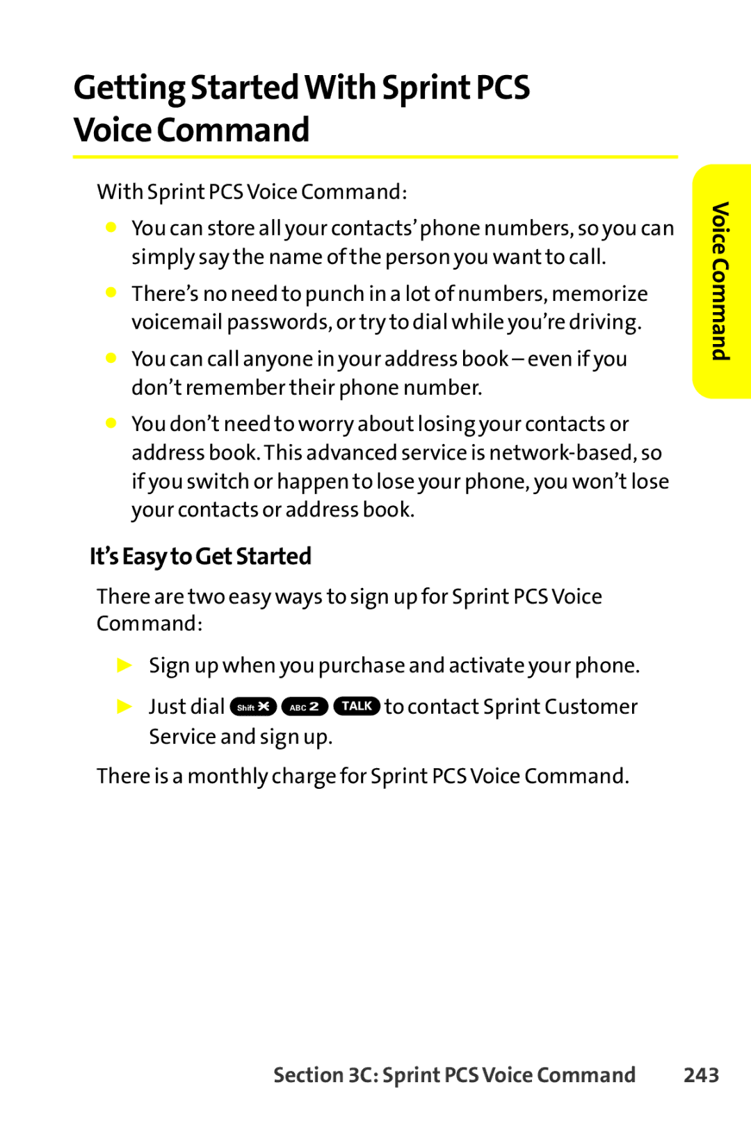 Sprint Nextel SCP-8400 manual Getting StartedWith SprintPCS Voice Command, It’sEasytoGetStarted, 243 