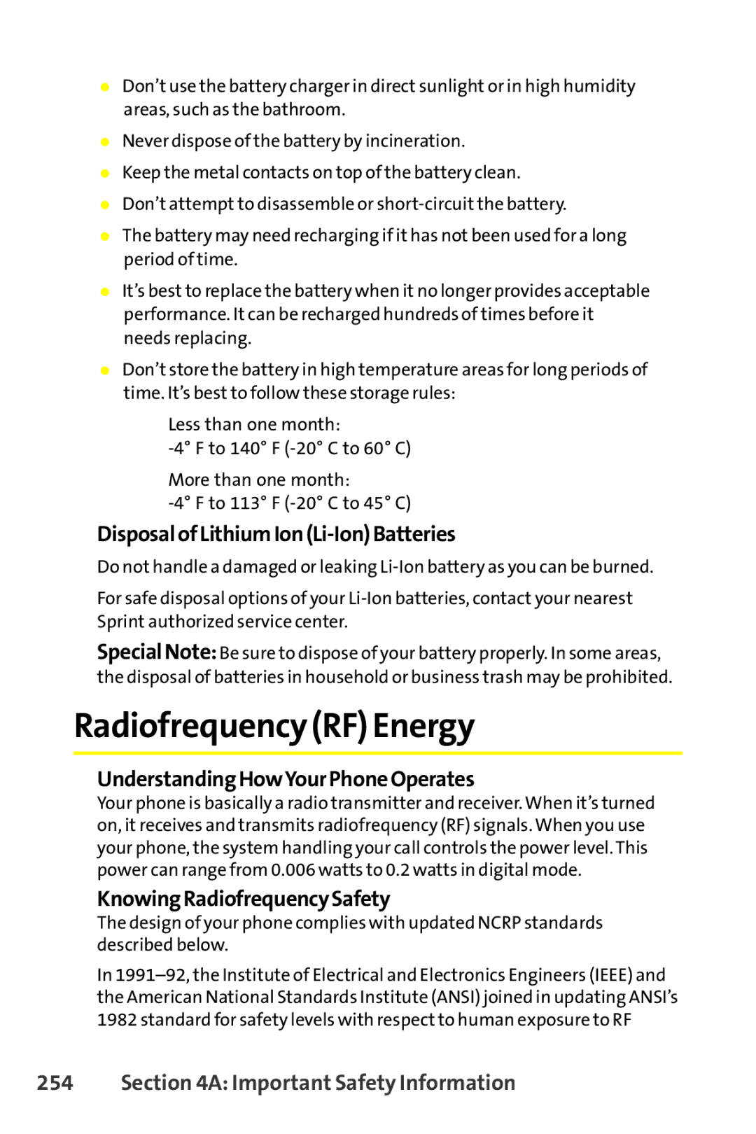 Sprint Nextel SCP-8400 Radiofrequency RF Energy, DisposalofLithiumIonLi-IonBatteries, UnderstandingHowYourPhoneOperates 