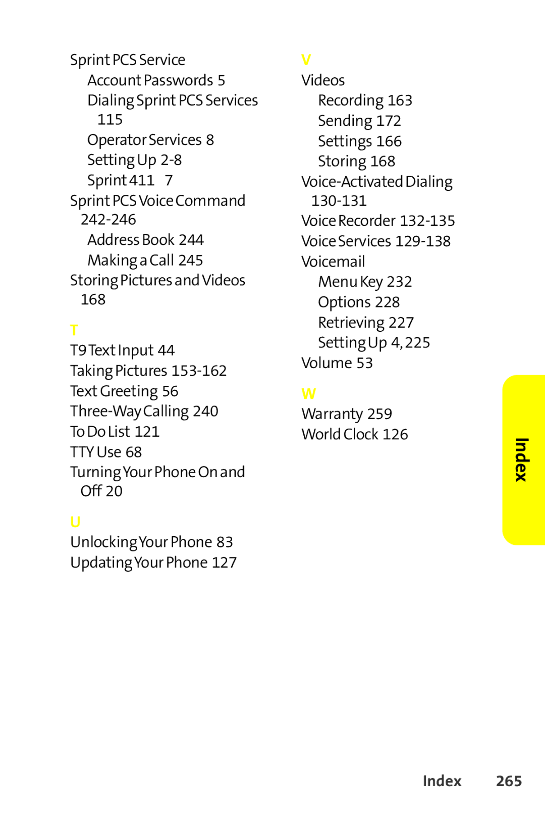 Sprint Nextel SCP-8400 manual Index 