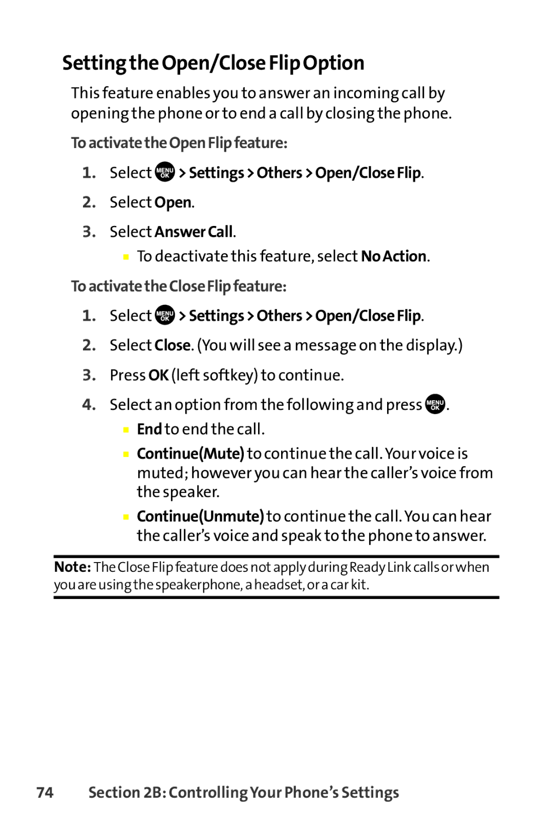 Sprint Nextel SCP-8400 manual Setting the Open/Close Flip Option, ToactivatetheOpenFlipfeature, Select AnswerCall 